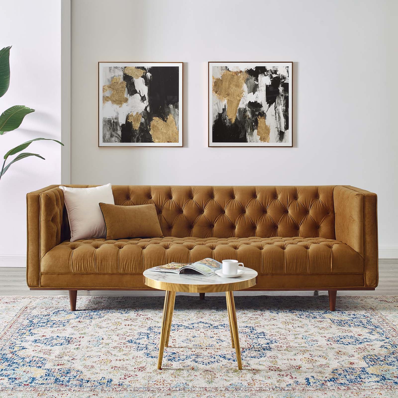 Modway Sofas & Couches - Elation Tufted Performance Velvet Sofa Cognac