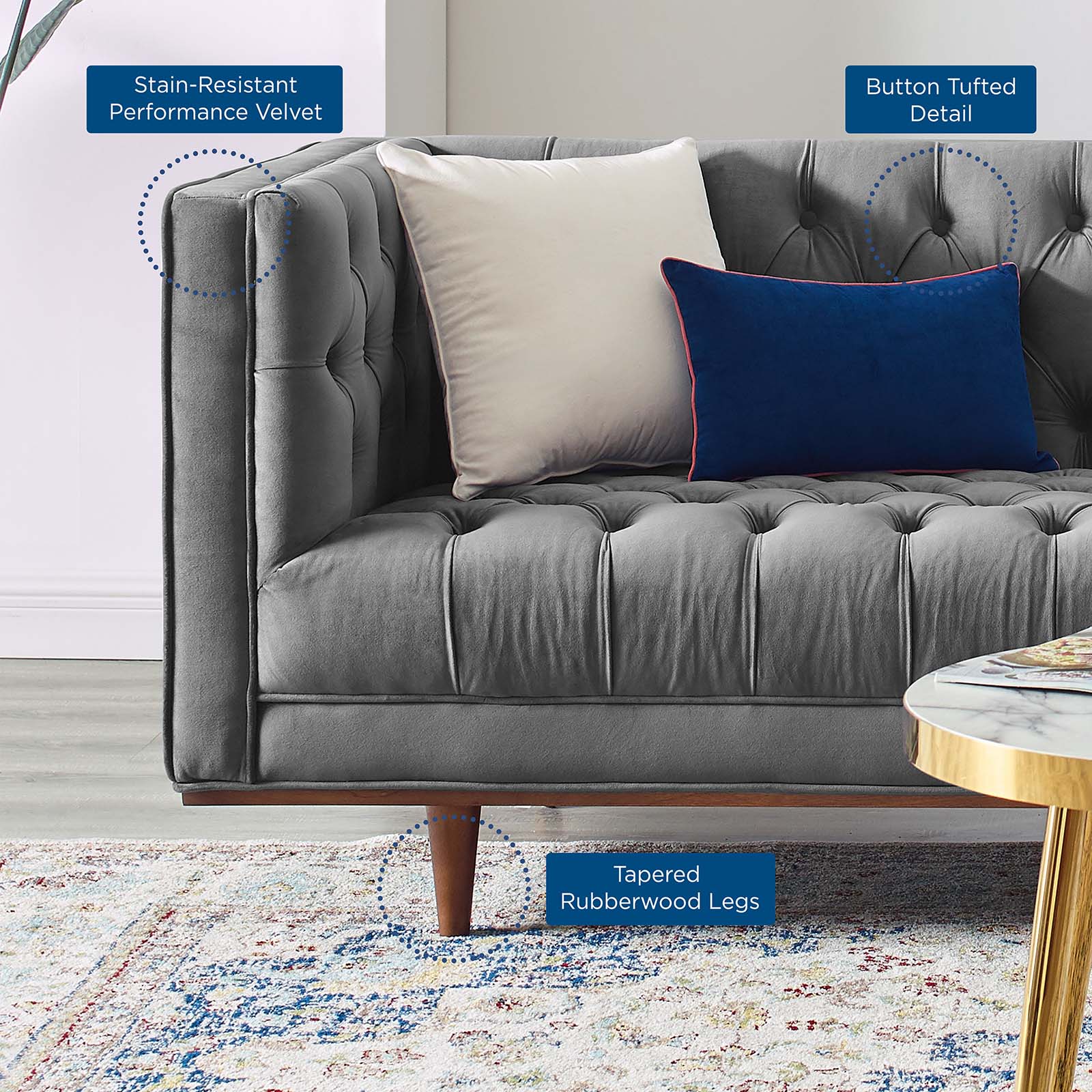 Modway Sofas & Couches - Elation Tufted Performance Velvet Sofa Gray