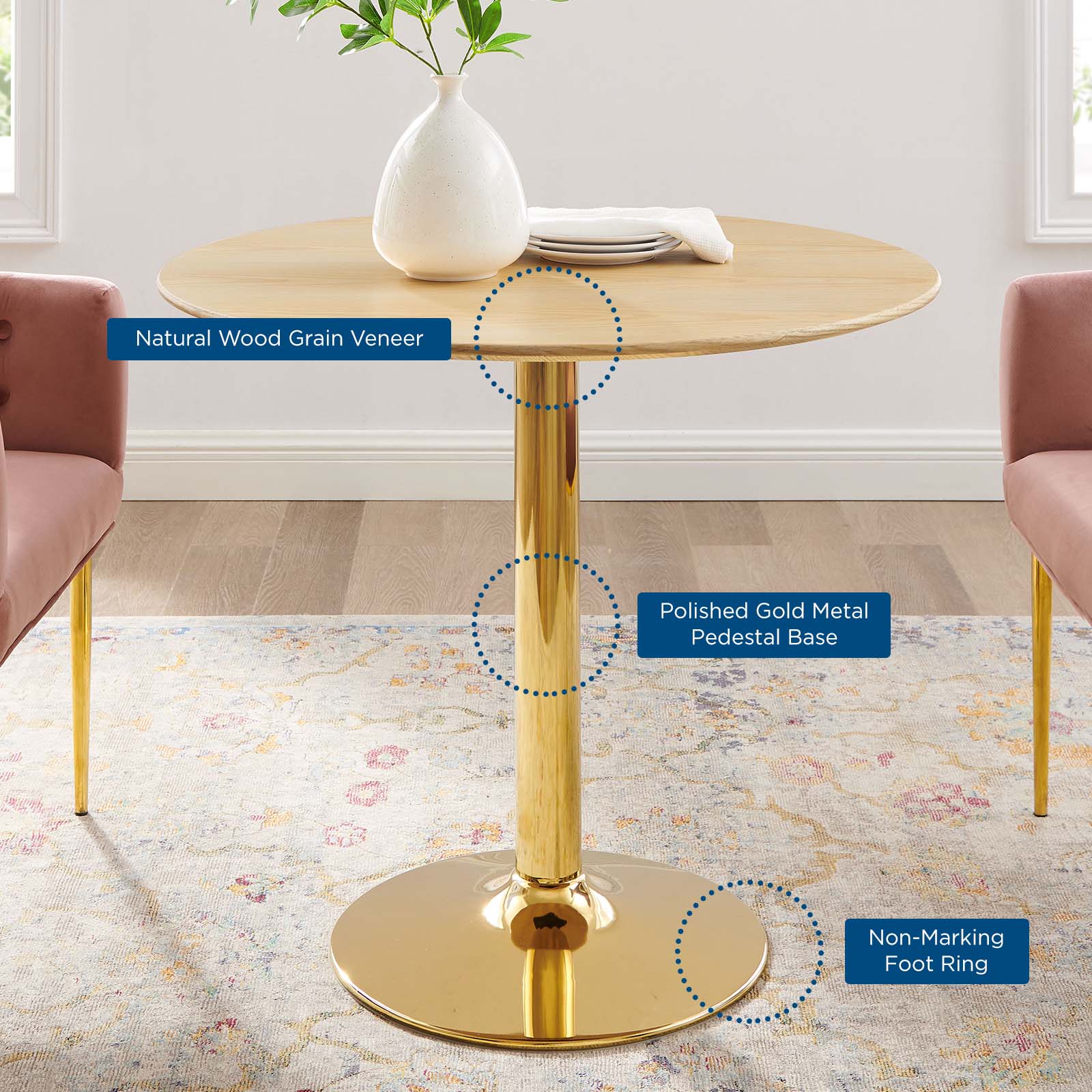 Modway Dining Tables - Verne-35"-Dining-Table-Gold-Natural