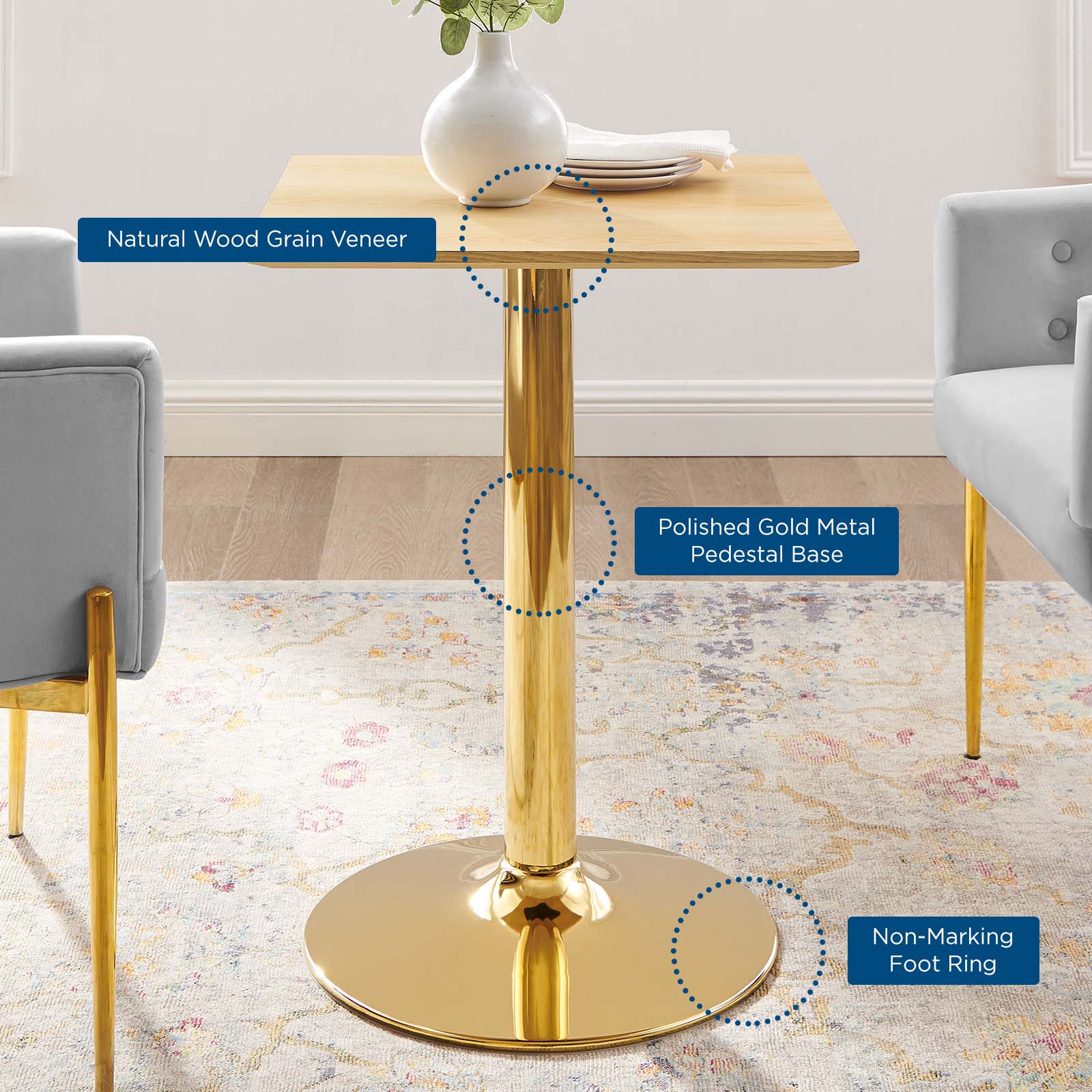 Modway Dining Tables - Verne-24"-Square-Dining-Table-Gold-Natural