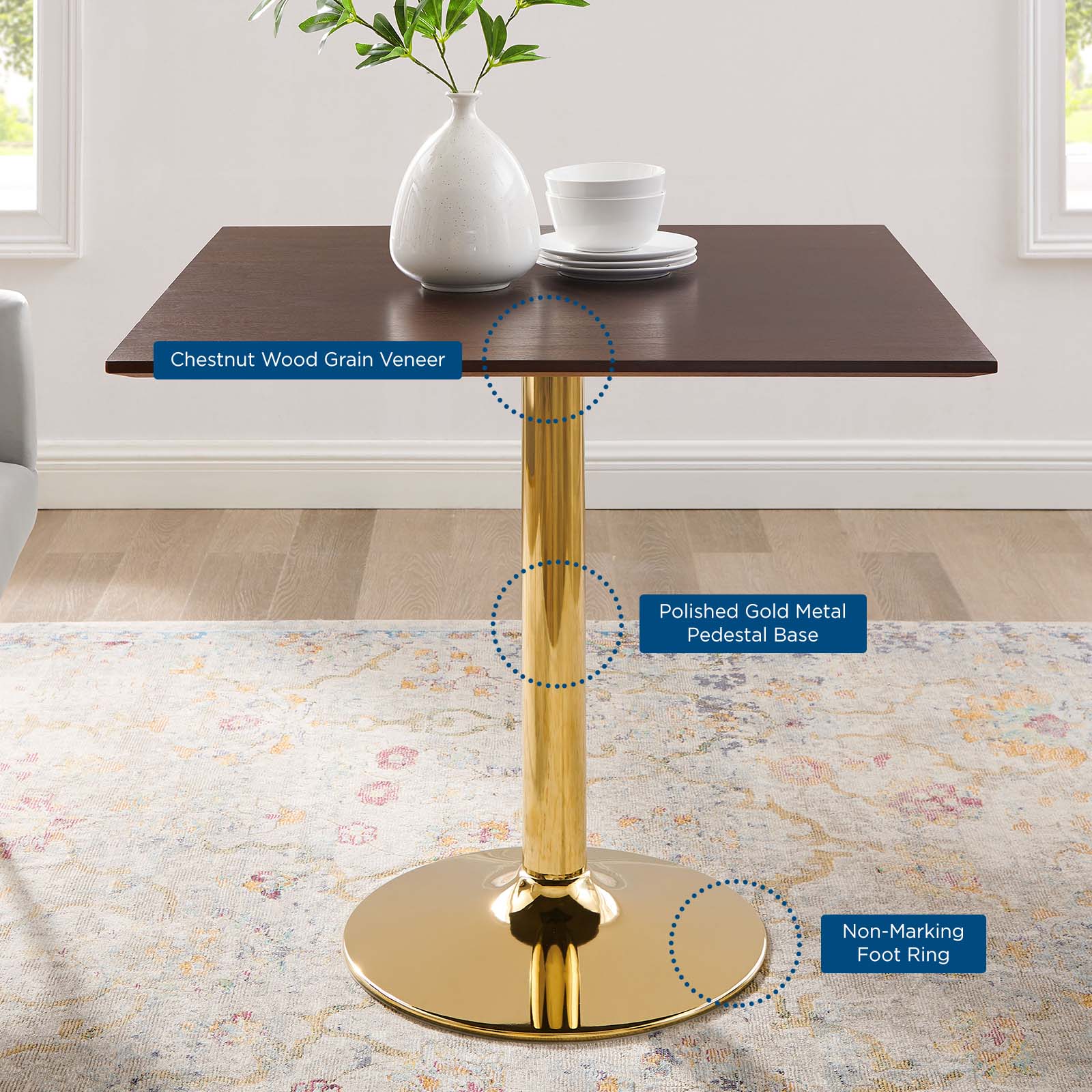 Modway Dining Tables - Verne-35"-Square-Dining-Table-Gold-Cherry-Walnut