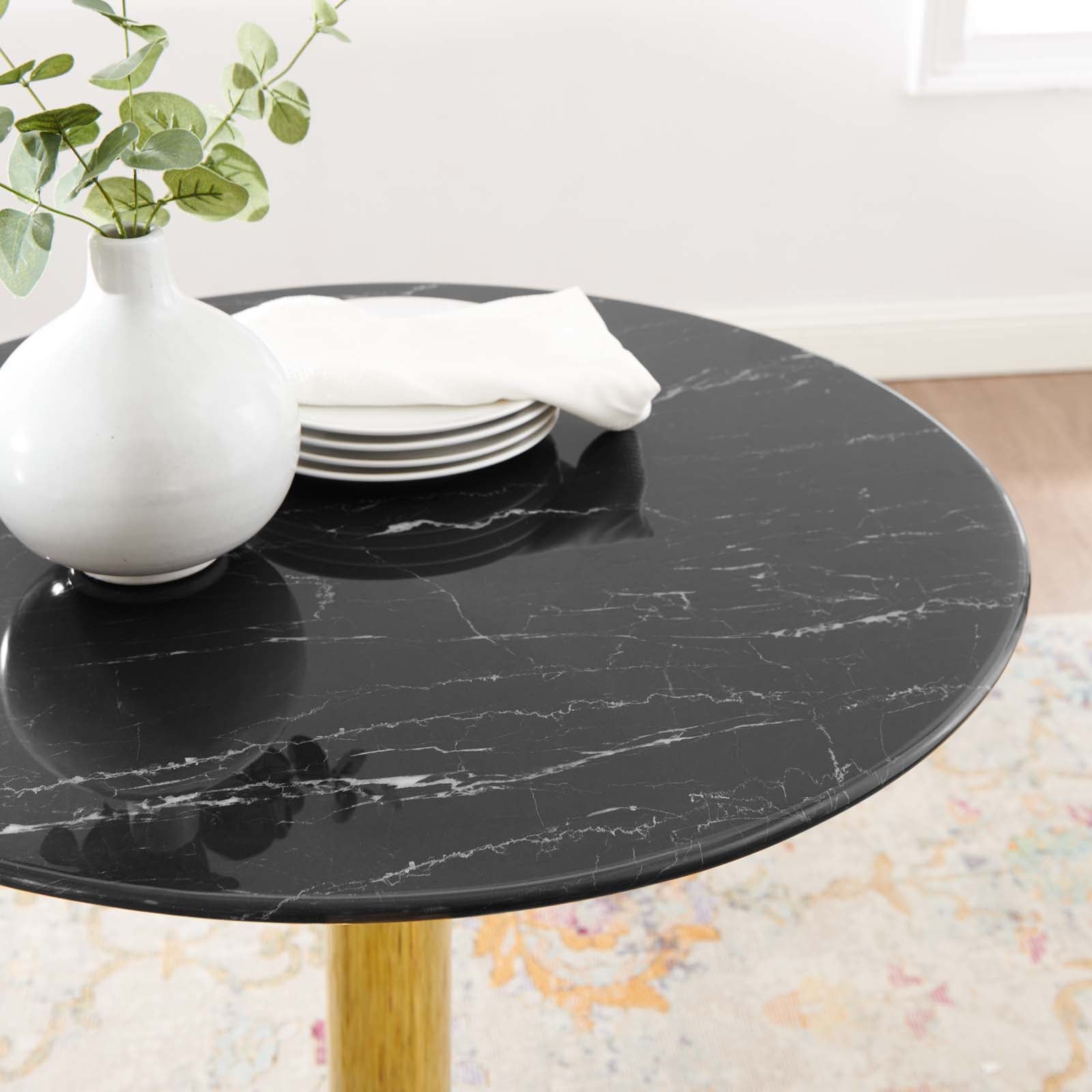 Modway Dining Tables - Verne-28"-Artificial-Marble-Dining-Table-Gold-Black