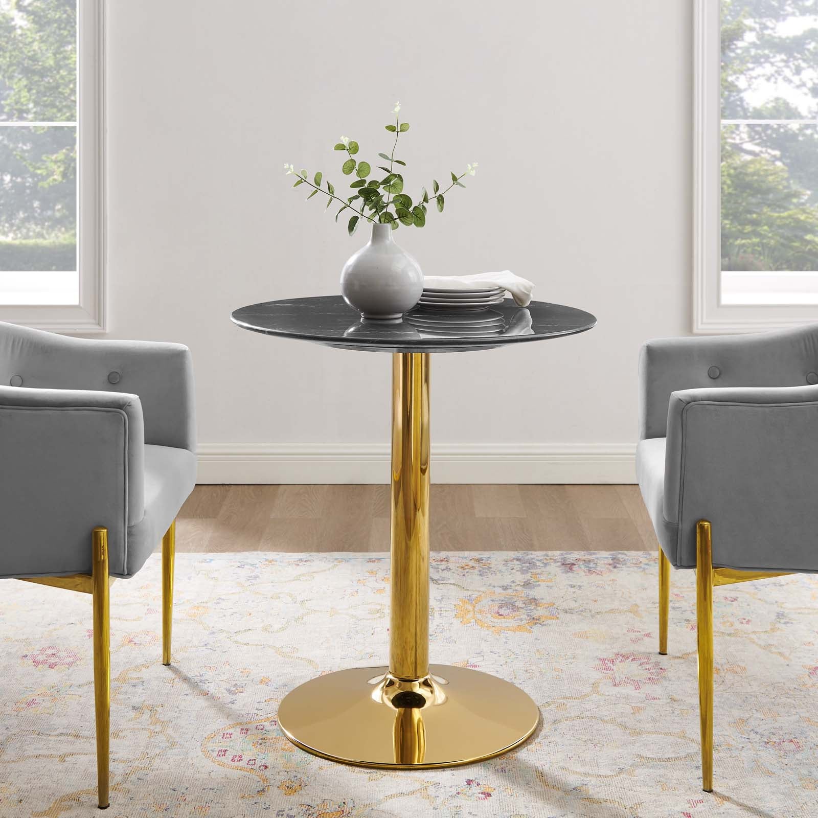 Modway Dining Tables - Verne-28"-Artificial-Marble-Dining-Table-Gold-Black