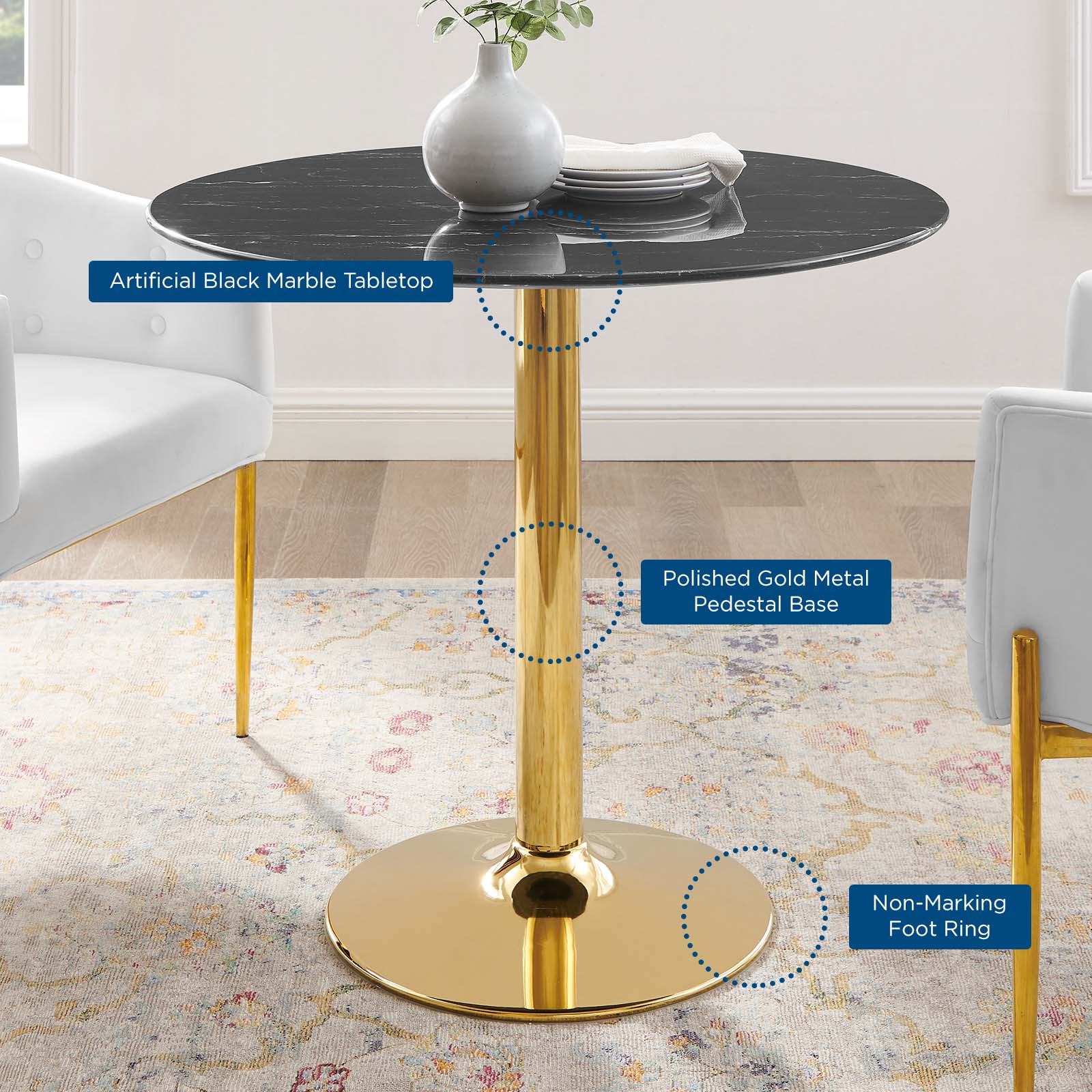 Modway Dining Tables - Verne-35"-Artificial-Marble-Dining-Table-Gold-Black