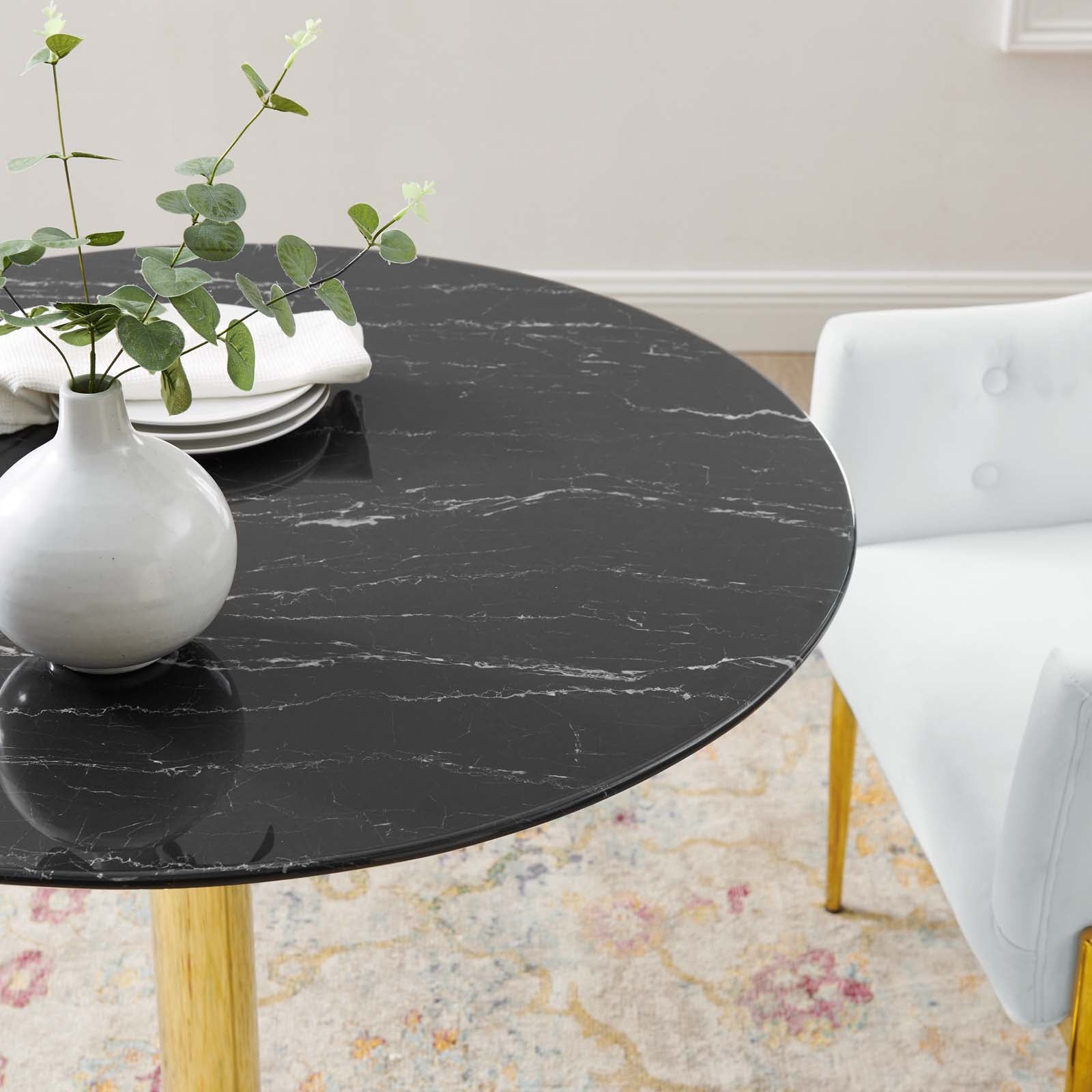 Modway Dining Tables - Verne-35"-Artificial-Marble-Dining-Table-Gold-Black