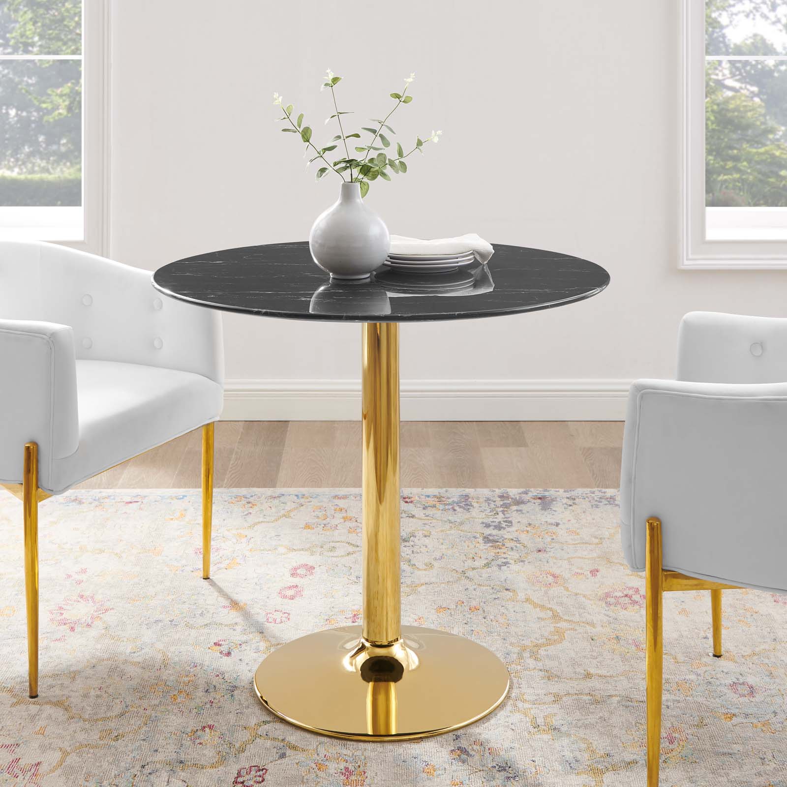 Modway Dining Tables - Verne-35"-Artificial-Marble-Dining-Table-Gold-Black
