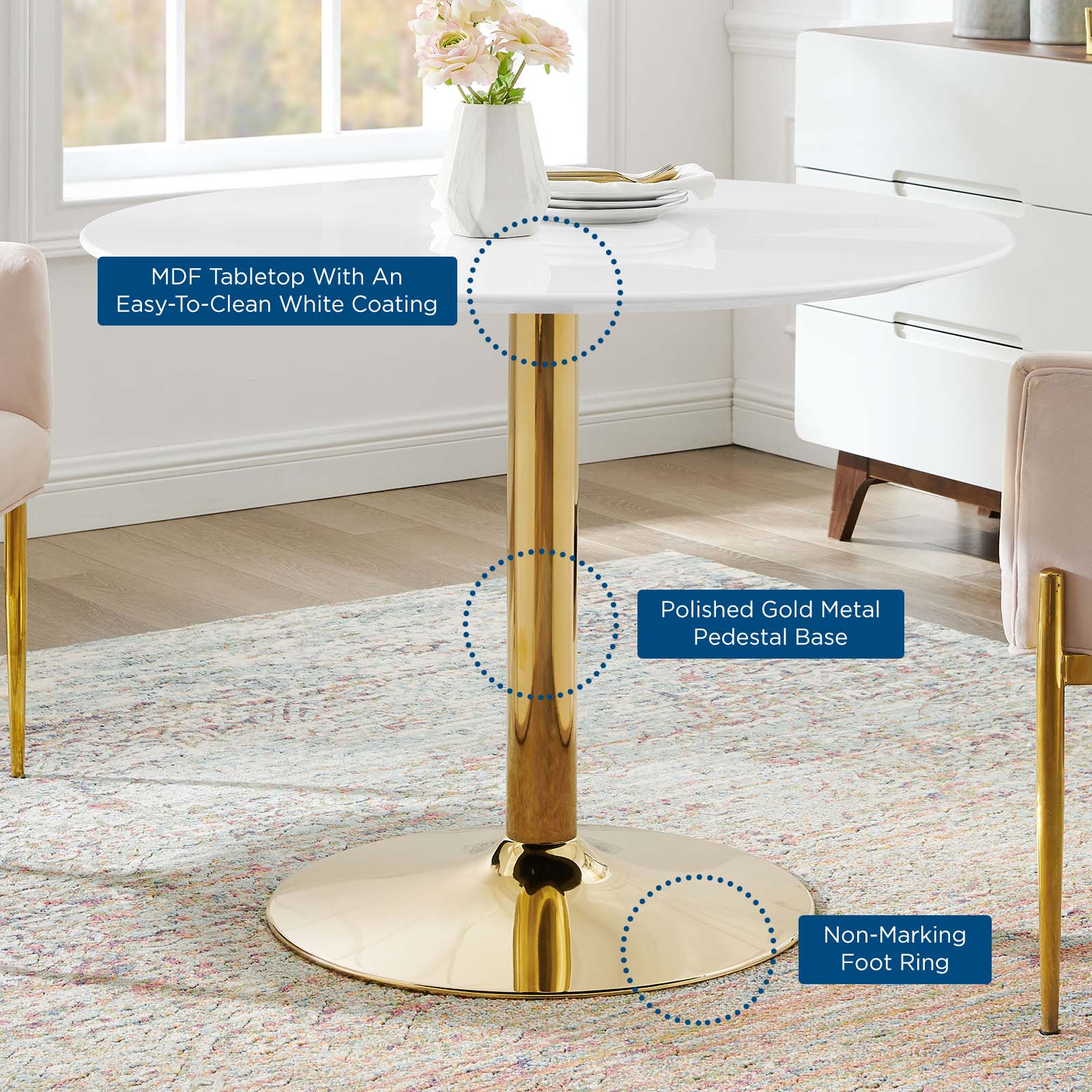 Modway Dining Tables - Verne 40" Dining Table Gold White