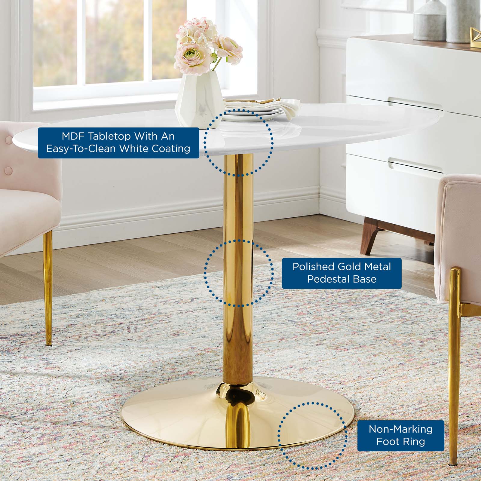 Modway Dining Tables - Verne 48" Oval Dining Table Gold White