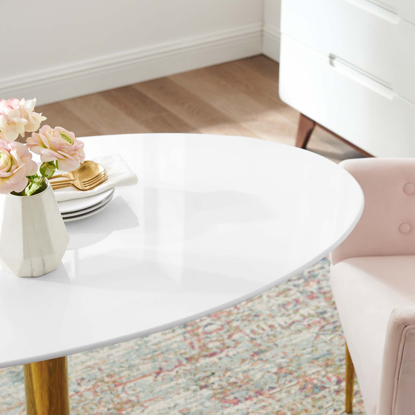 Modway Dining Tables - Verne 48" Oval Dining Table Gold White