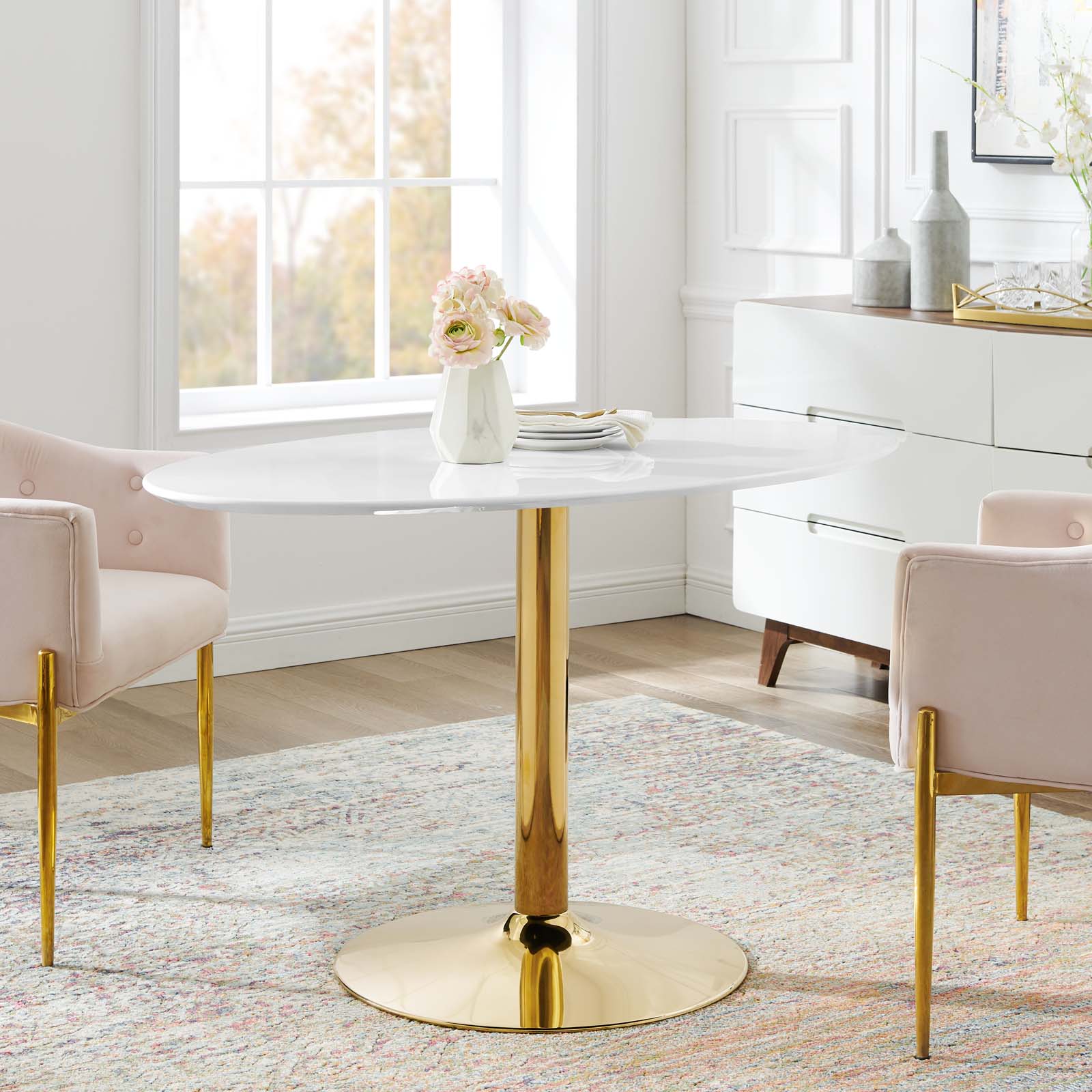 Modway Dining Tables - Verne 48" Oval Dining Table Gold White