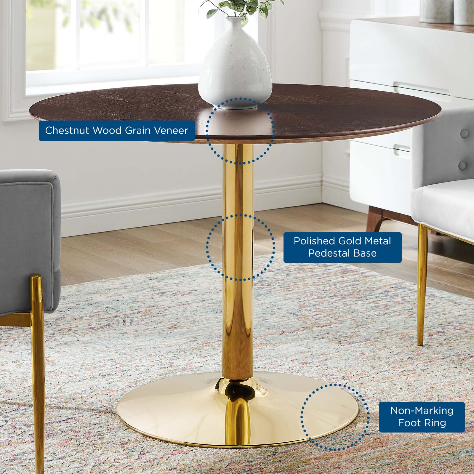 Modway Dining Tables - Verne 40" Dining Table Gold Cherry Walnut