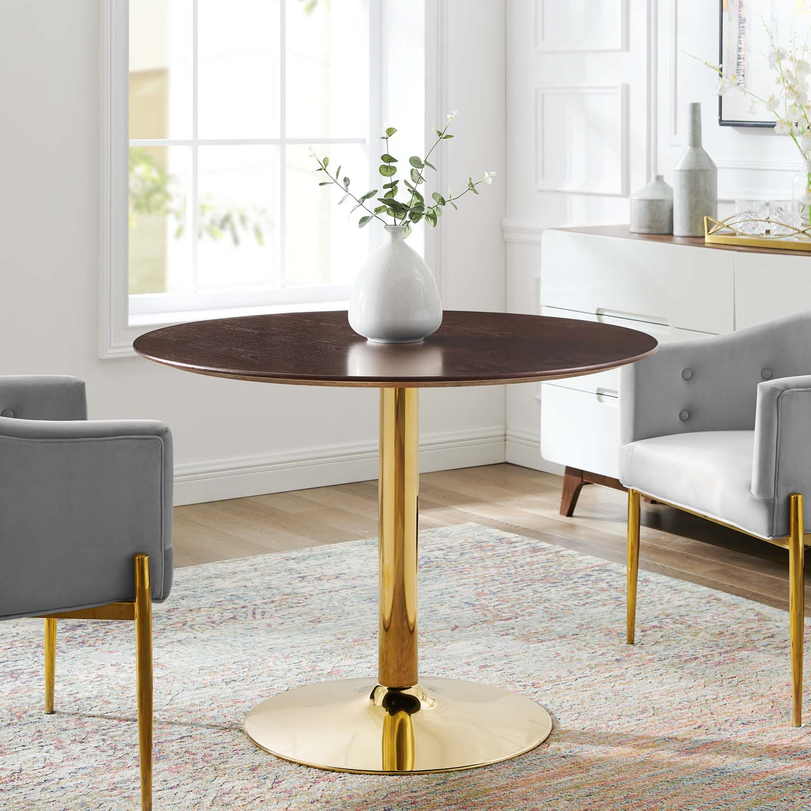 Modway Dining Tables - Verne 40" Dining Table Gold Cherry Walnut