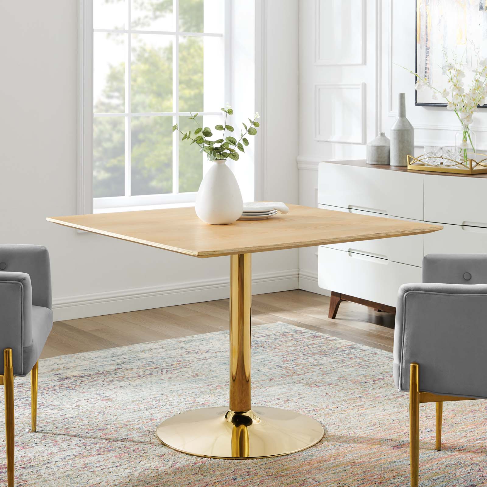 Modway Dining Tables - Verne 40" Square Dining Table Gold Natural