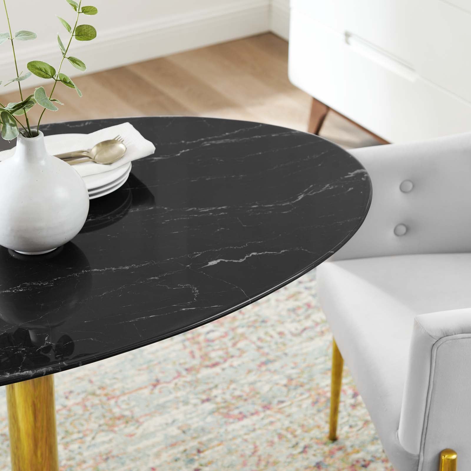 Modway Dining Tables - Verne-48"-Artificial-Marble-Dining-Table-Gold-Black