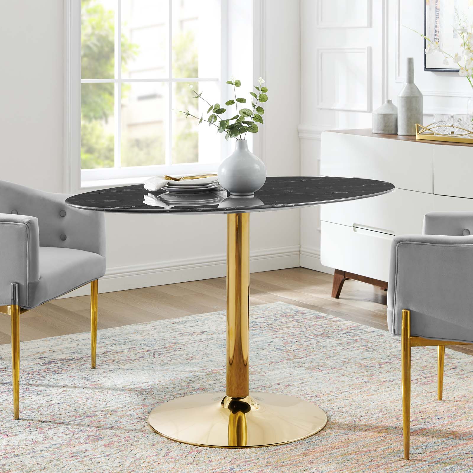 Modway Dining Tables - Verne-48"-Artificial-Marble-Dining-Table-Gold-Black