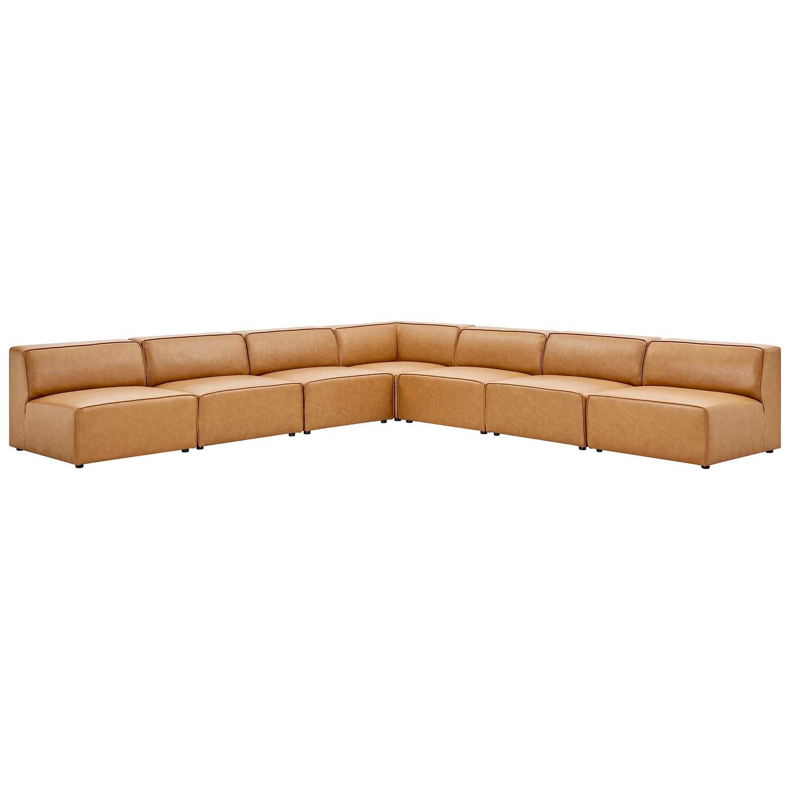 Modway Sectional Sofas - Mingle Vegan Leather 7-Piece Sectional Sofa Tan