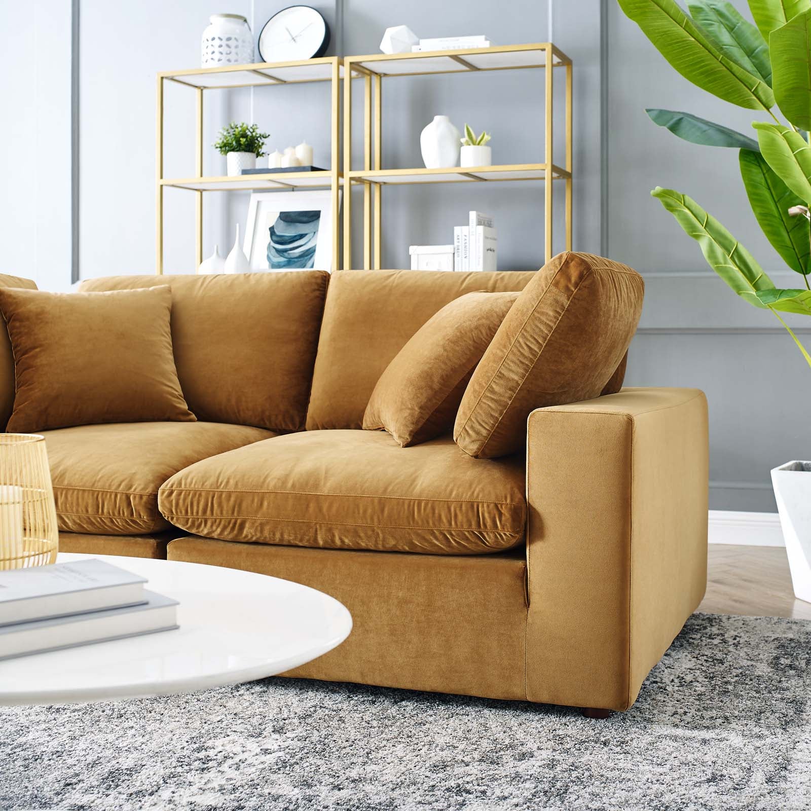 Modway Loveseats - Commix Down Filled Overstuffed Performance Velvet Loveseat Cognac