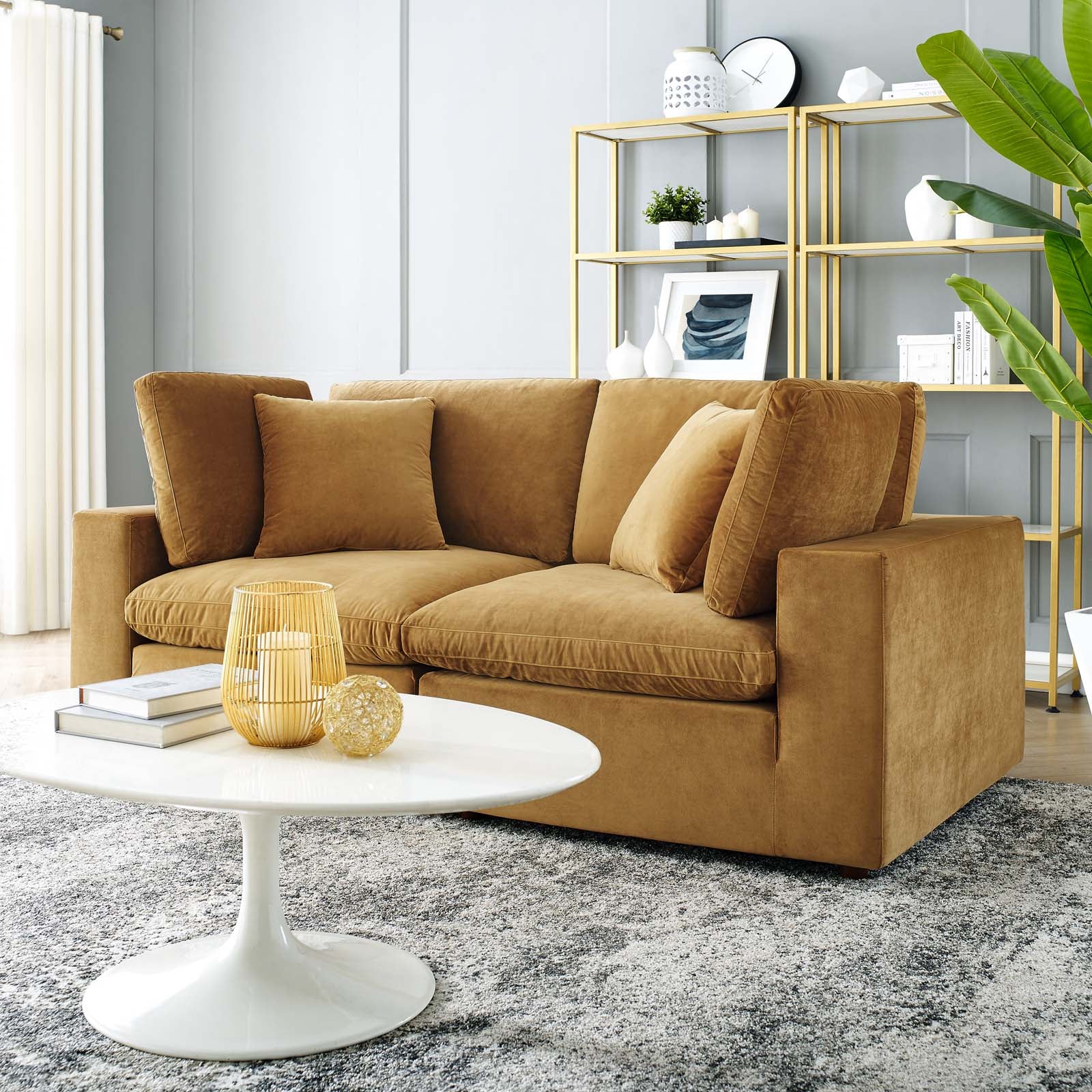 Modway Loveseats - Commix Down Filled Overstuffed Performance Velvet Loveseat Cognac