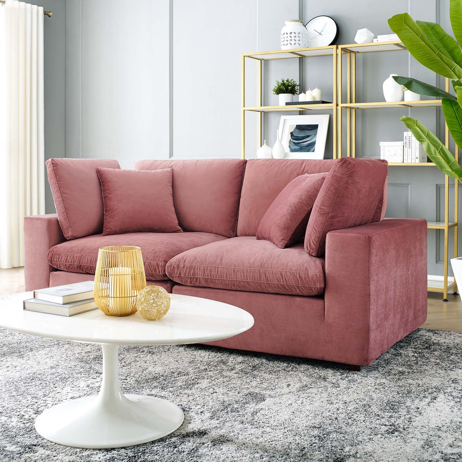 Modway Loveseats - Commix Down Filled Overstuffed Performance Velvet Loveseat Dusty Rose