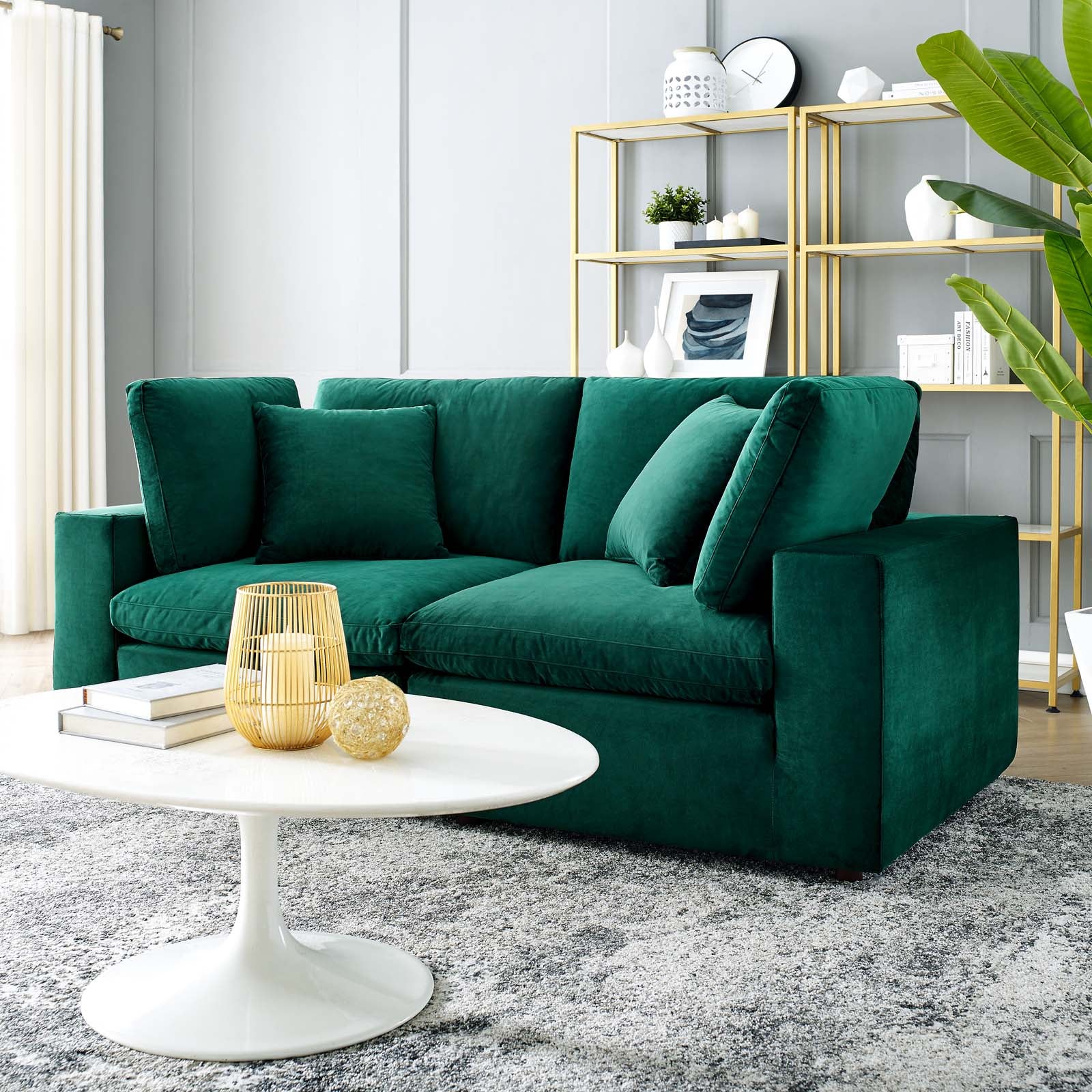 Modway Loveseats - Commix Down Filled Overstuffed Performance Velvet Loveseat Green