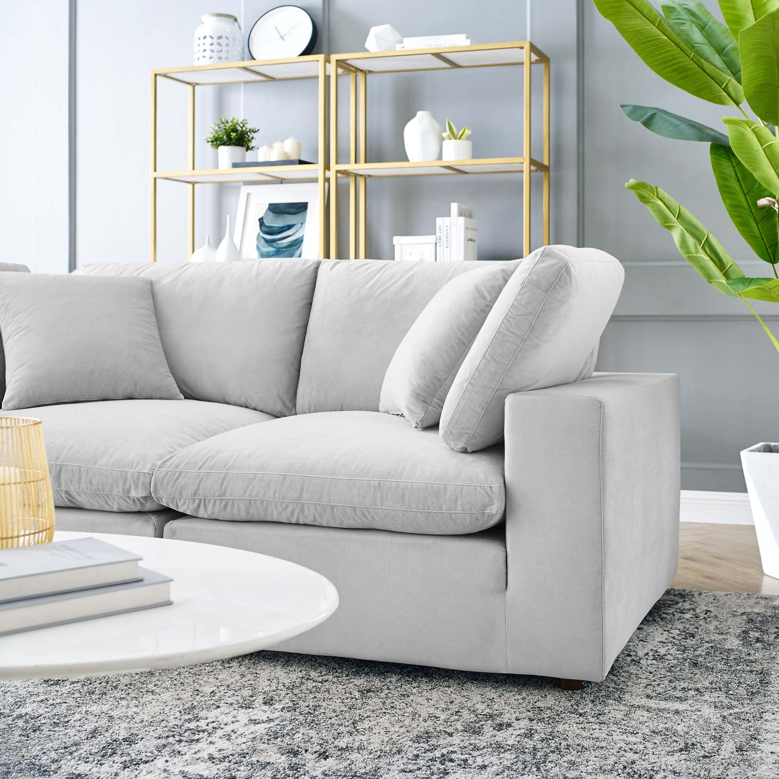 Modway Loveseats - Commix Down Filled Overstuffed Performance Velvet Loveseat Light Gray