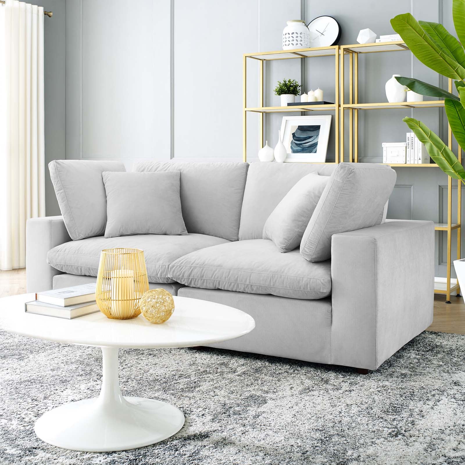 Modway Loveseats - Commix Down Filled Overstuffed Performance Velvet Loveseat Light Gray