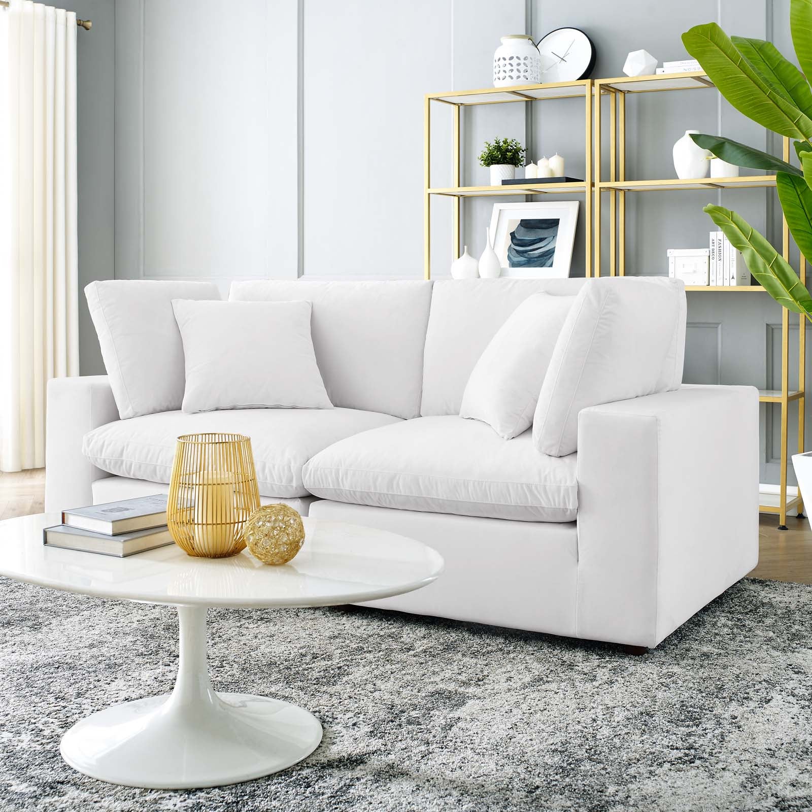 Modway Loveseats - Commix Down Filled Overstuffed Performance Velvet Loveseat White