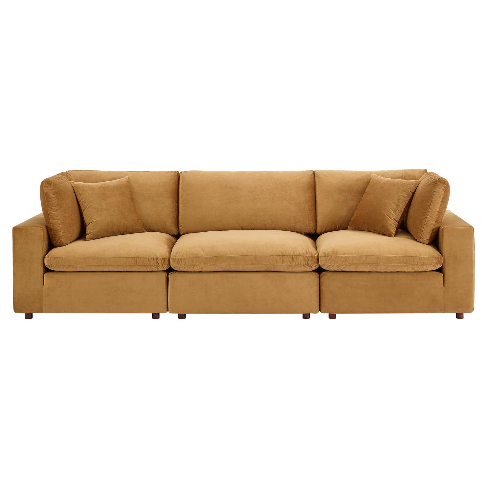Modway Sofas & Couches - Commix Down Filled Overstuffed Performance Velvet 3-Seater Sofa Cognac