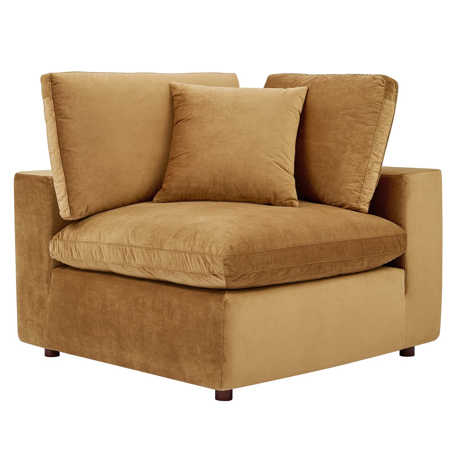Modway Sofas & Couches - Commix Down Filled Overstuffed Performance Velvet 3-Seater Sofa Cognac