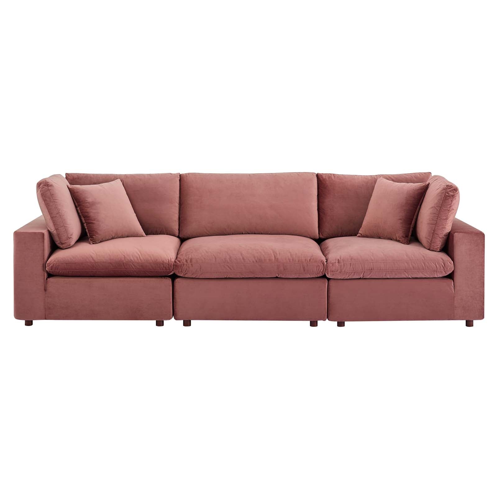 Modway Sectional Sofas - Commix Down Filled Overstuffed Performance Velvet 3-Seater Sofa Dusty Rose