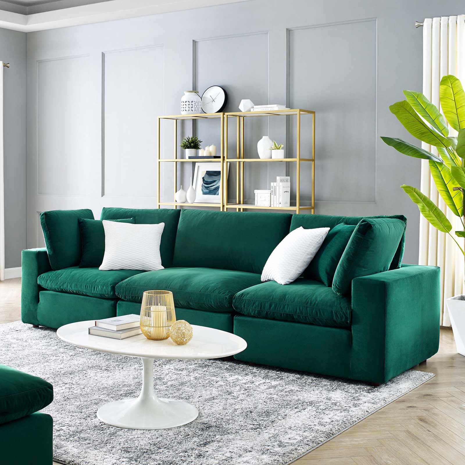 Modway Sofas & Couches - Commix Down Filled Overstuffed Performance Velvet 3-Seater Sofa Green