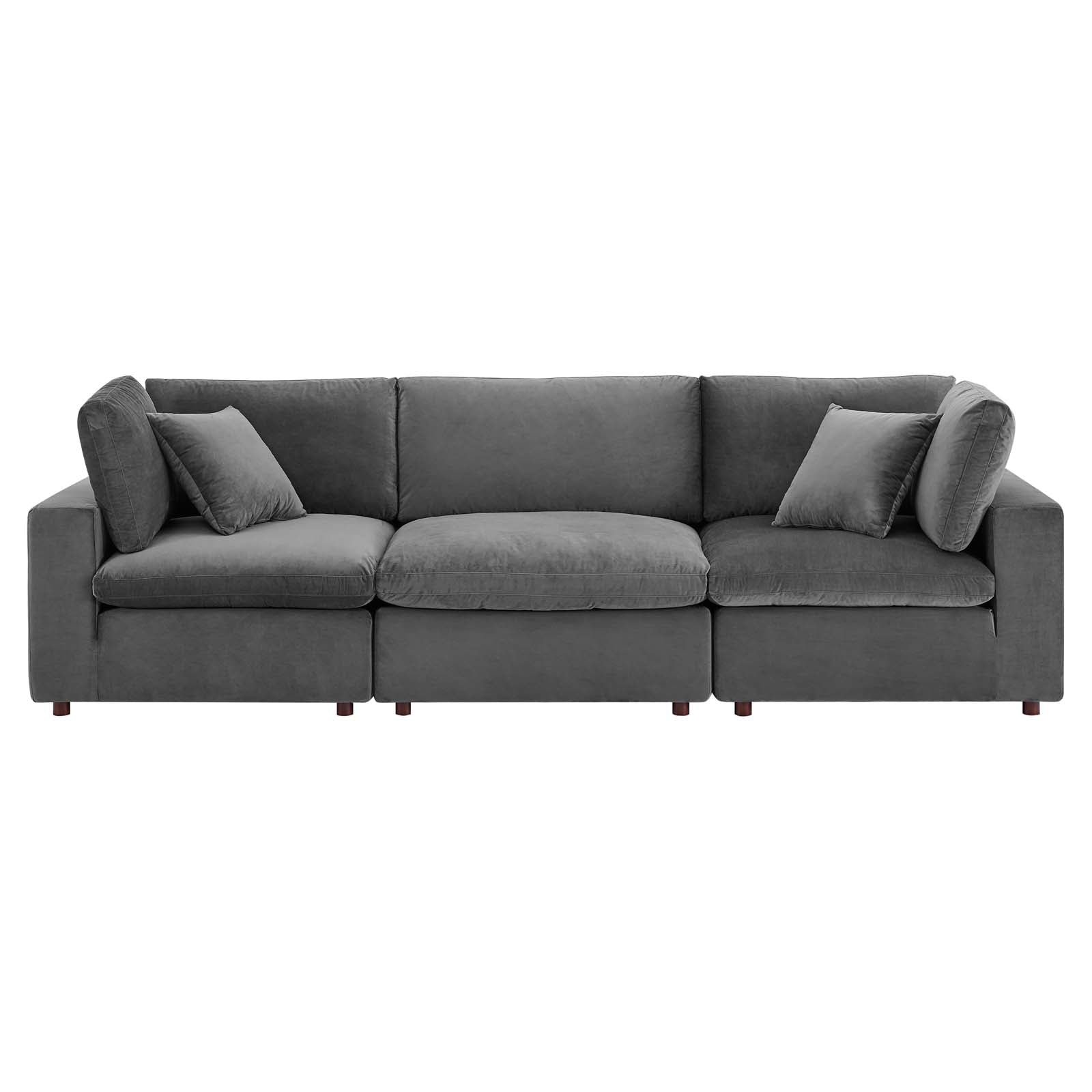 Modway Sectional Sofas - Commix Down Filled Overstuffed Performance Velvet 3-Seater Sofa Gray