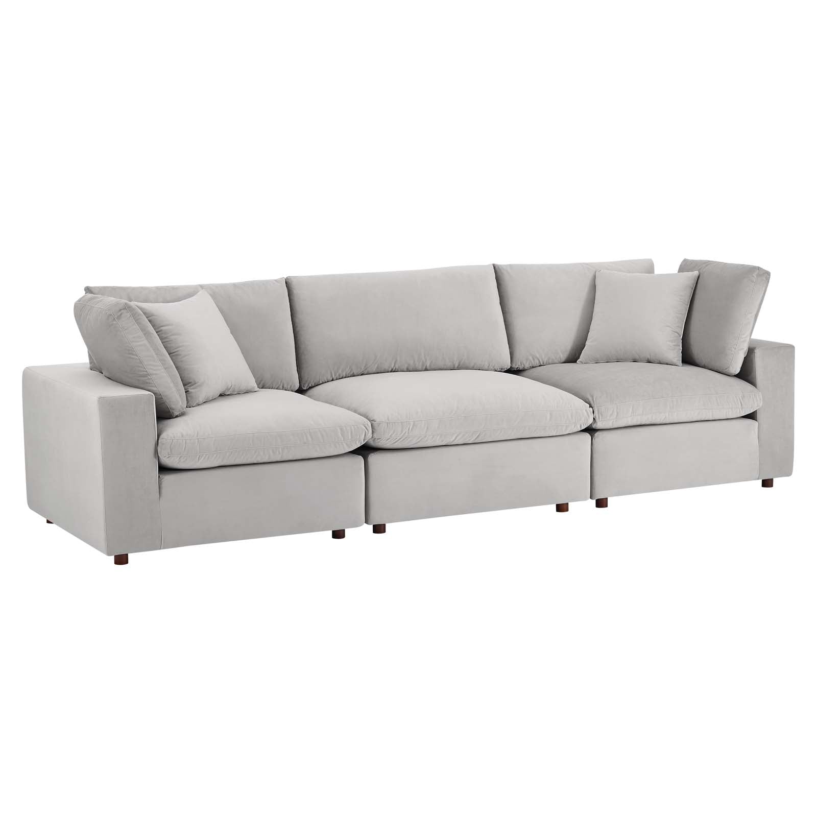 Modway Sofas & Couches - Commix Down Filled Overstuffed Performance Velvet 3-Seater Sofa Light Gray