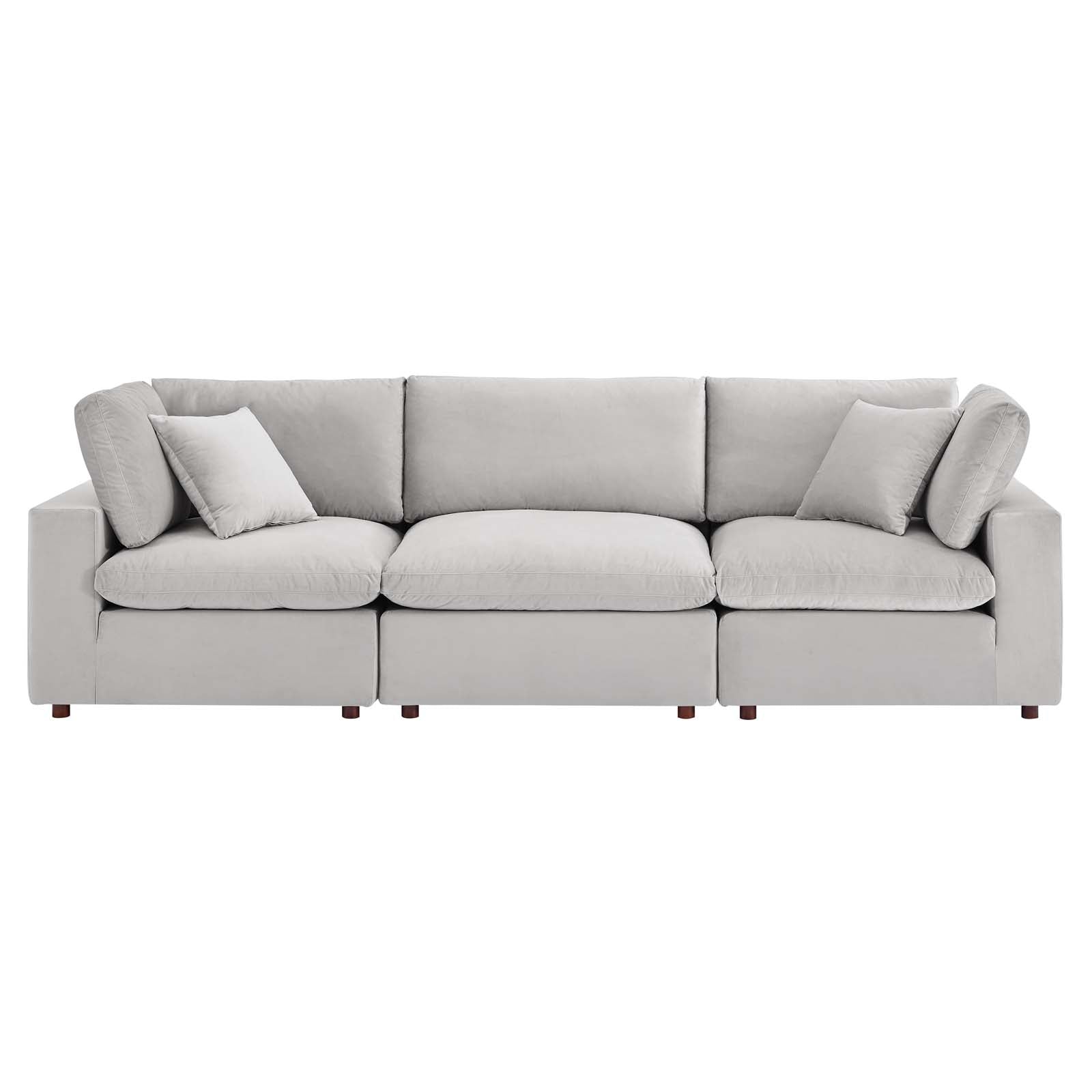 Modway Sofas & Couches - Commix Down Filled Overstuffed Performance Velvet 3-Seater Sofa Light Gray
