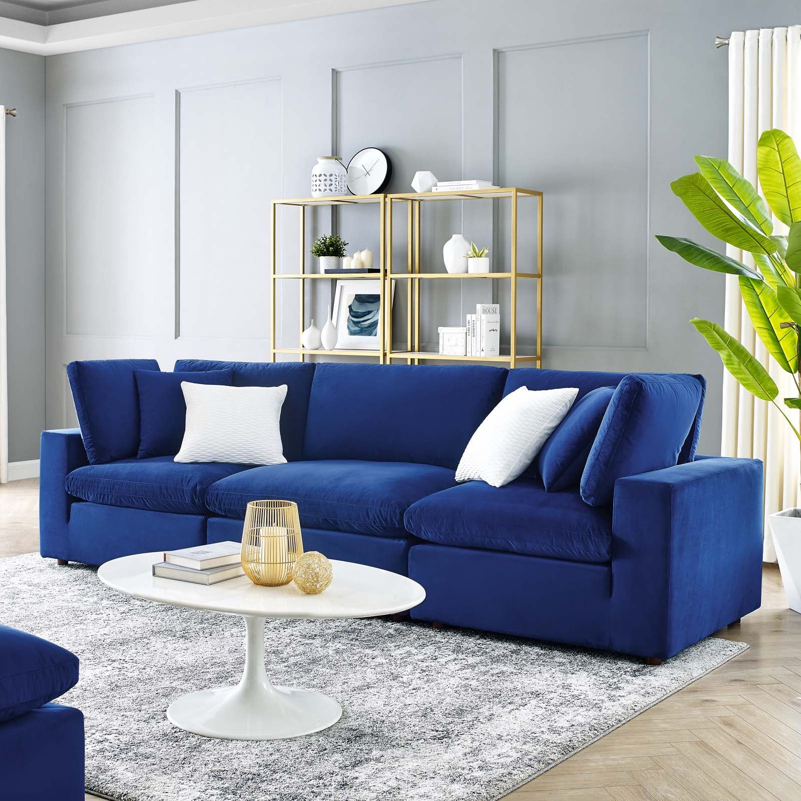 Modway Sofas & Couches - Commix Down Filled Overstuffed Performance Velvet 3-Seater Sofa Navy