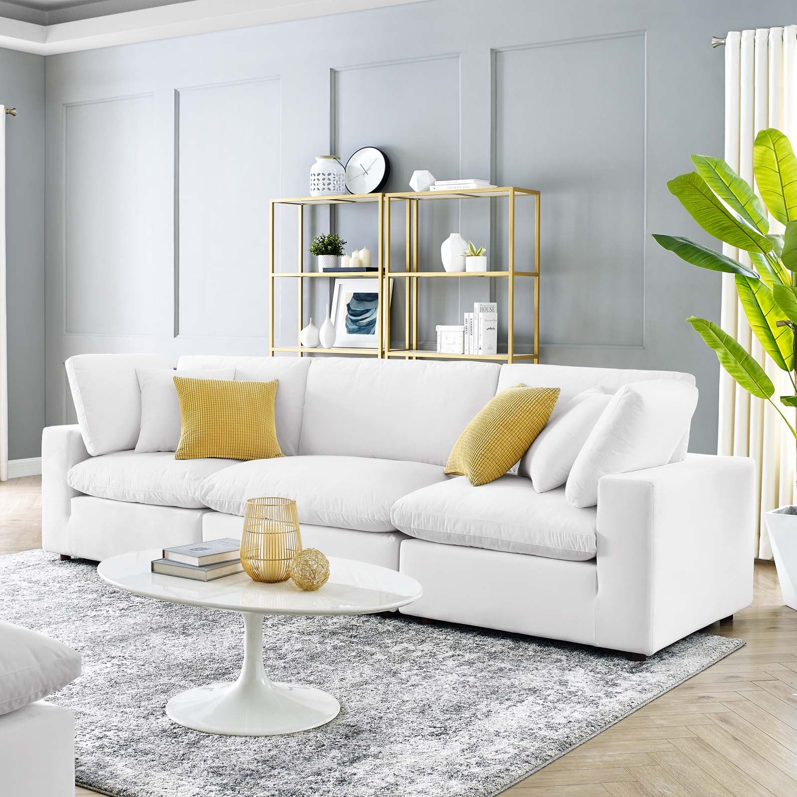 Modway Sectional Sofas - Commix Down Filled Overstuffed Performance Velvet 3-Seater Sofa White