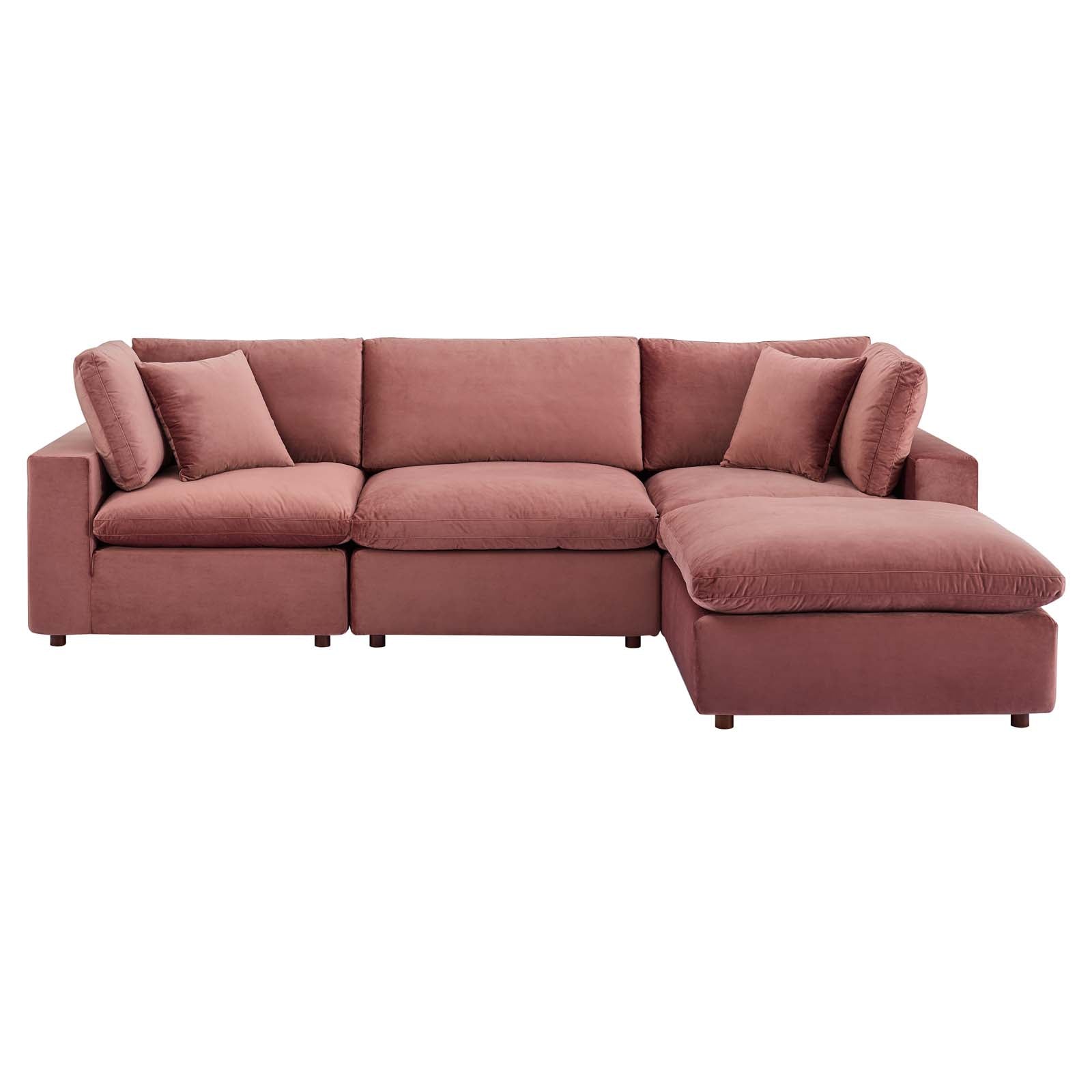 Modway Sectional Sofas - Commix Down Filled Overstuffed Performance Velvet 4-Piece Sectional Sofa Dusty Rose