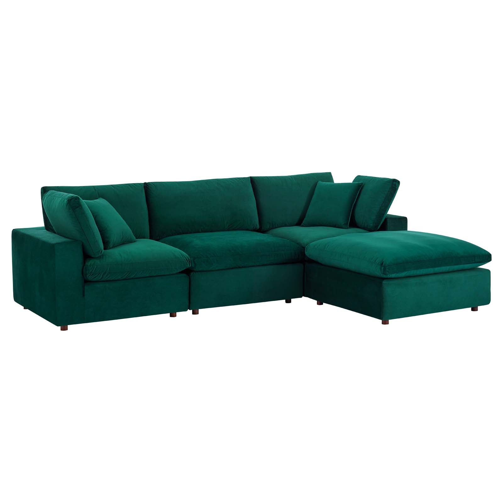 Modway Sectional Sofas - Commix Down Filled Overstuffed Performance Velvet 4 Piece Sectional Sofa Green