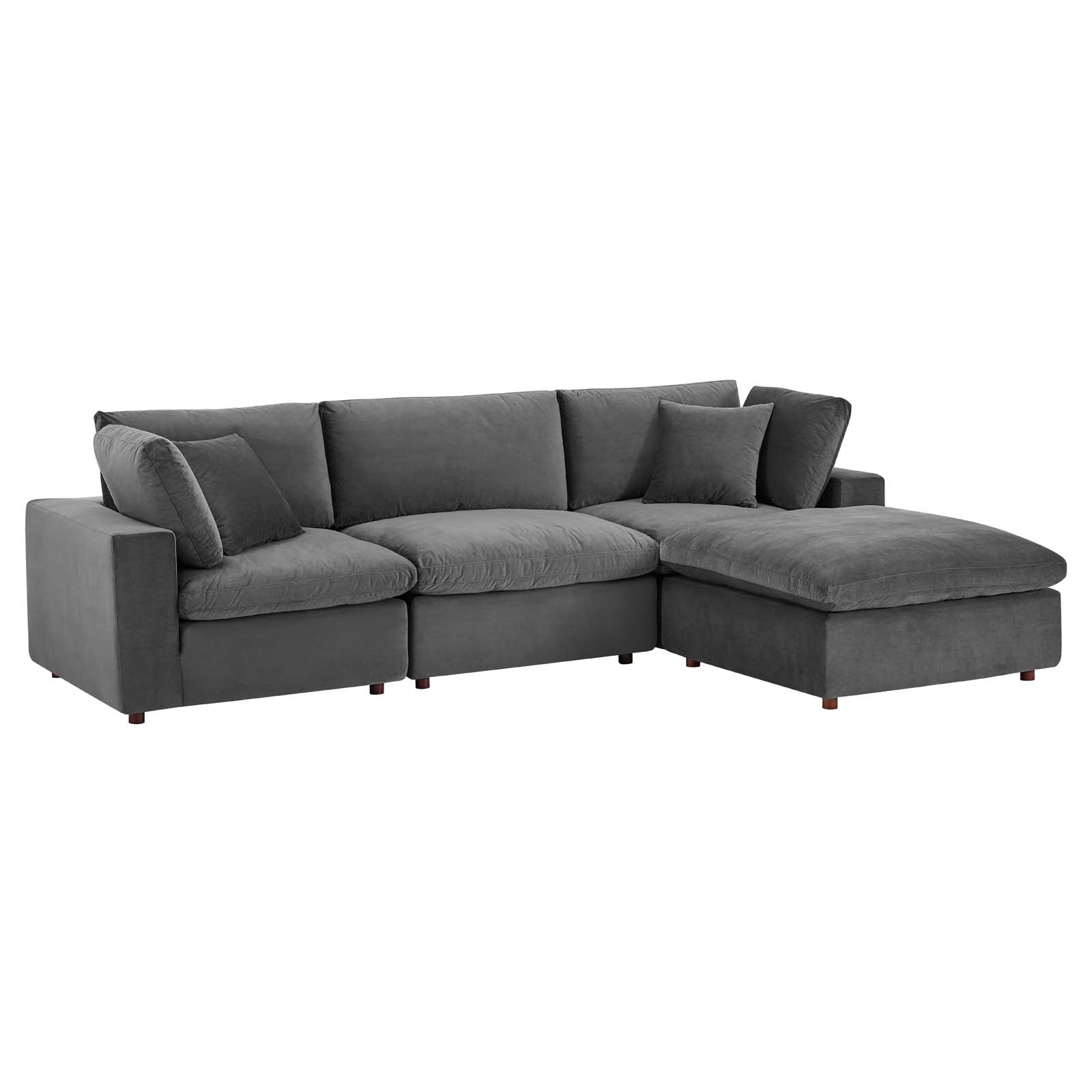 Modway Sectional Sofas - Commix Down Filled Overstuffed Performance Velvet 4-Piece Sectional Sofa Gray