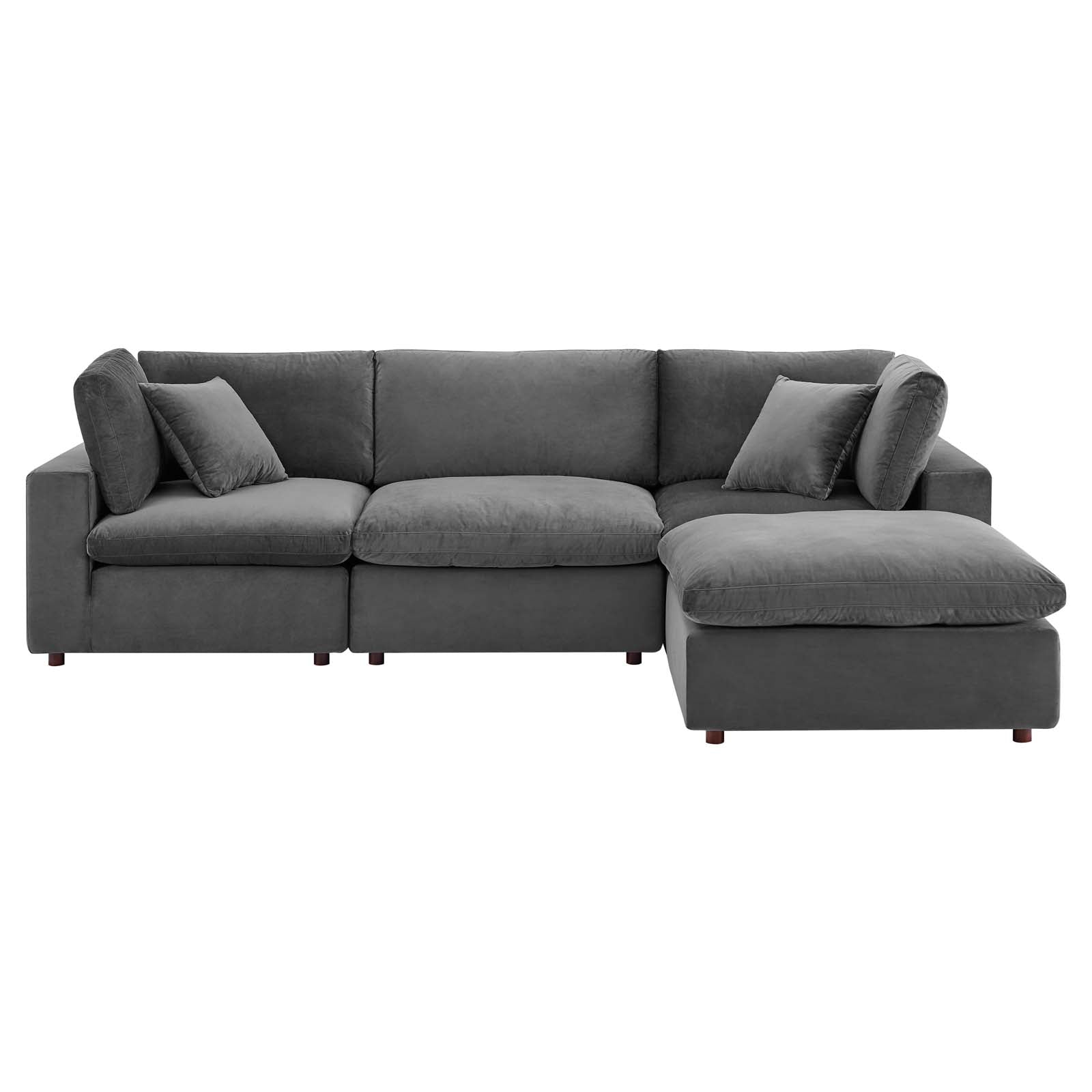 Modway Sectional Sofas - Commix Down Filled Overstuffed Performance Velvet 4-Piece Sectional Sofa Gray