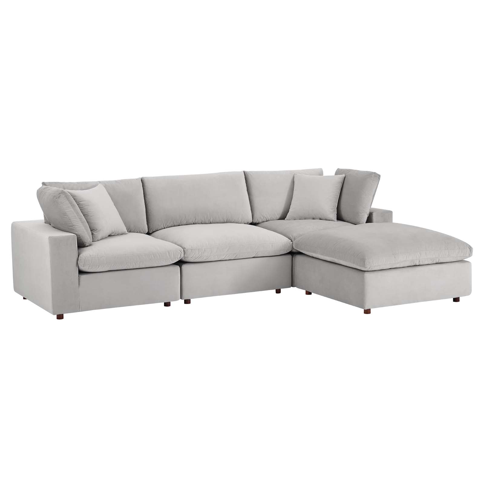 Modway Sectional Sofas - Commix Down Filled Overstuffed Performance Velvet 4 Piece Sectional Sofa Light Gray