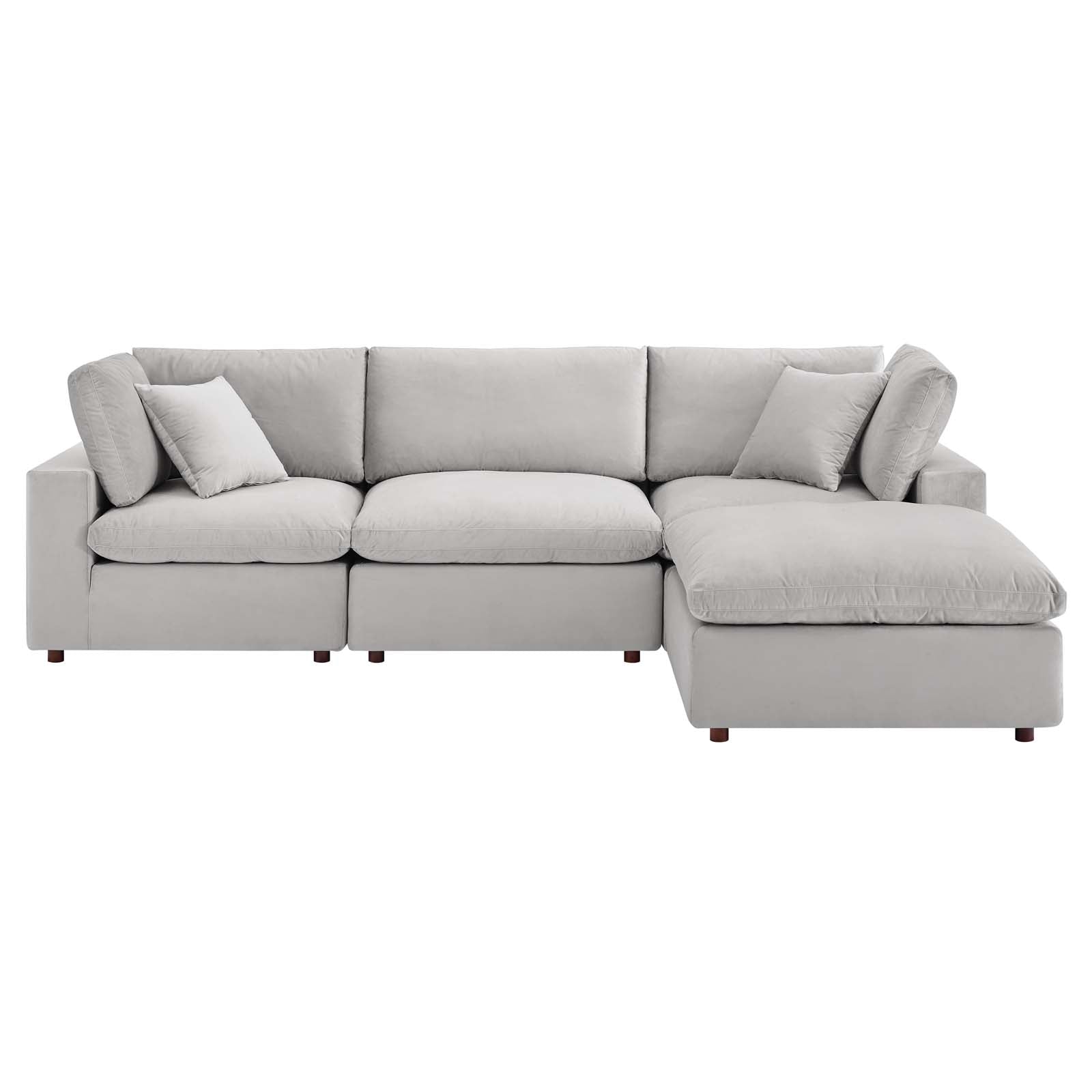 Modway Sectional Sofas - Commix Down Filled Overstuffed Performance Velvet 4 Piece Sectional Sofa Light Gray