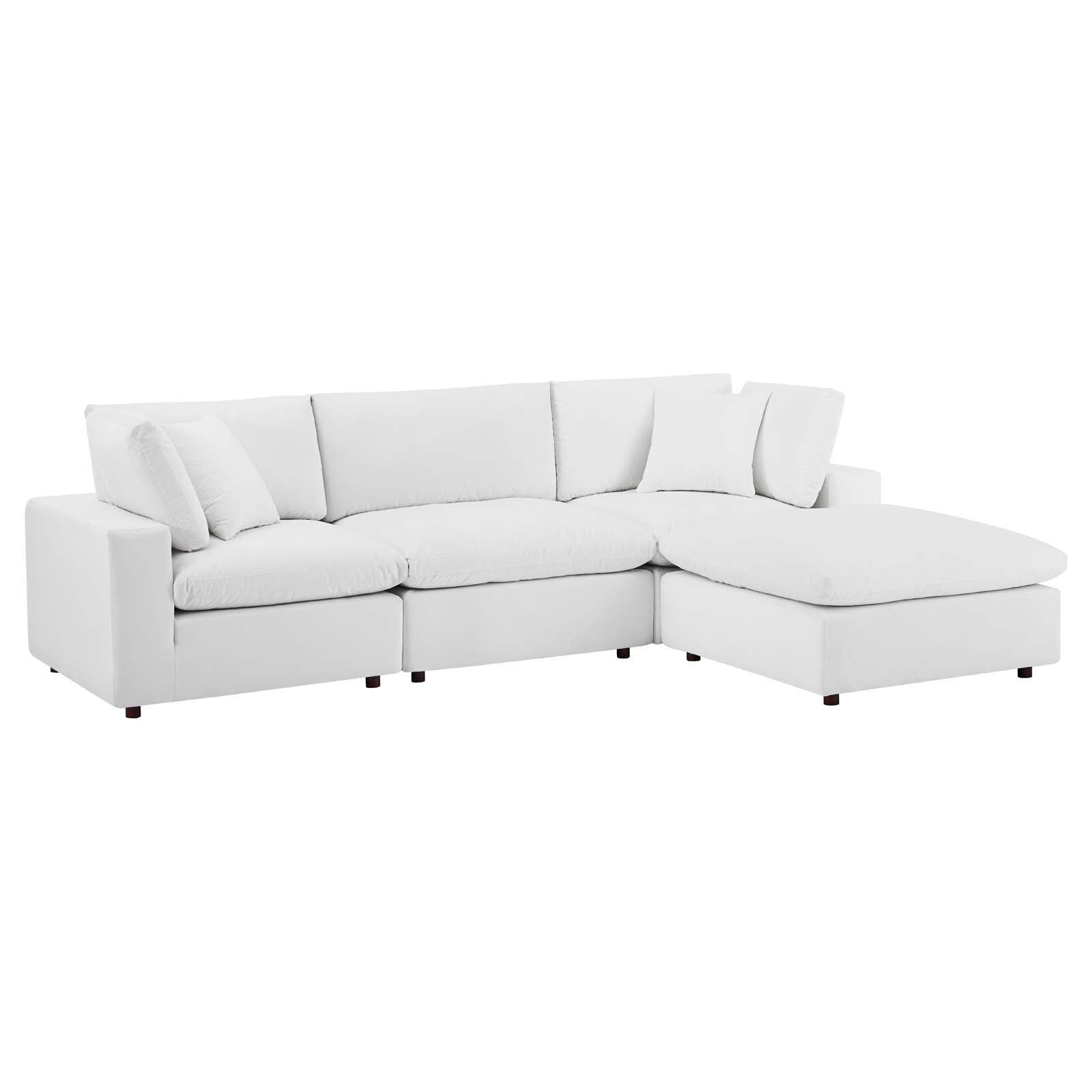 Modway Sectional Sofas - Commix Down Filled Overstuffed Performance Velvet 4-Piece Sectional Sofa White
