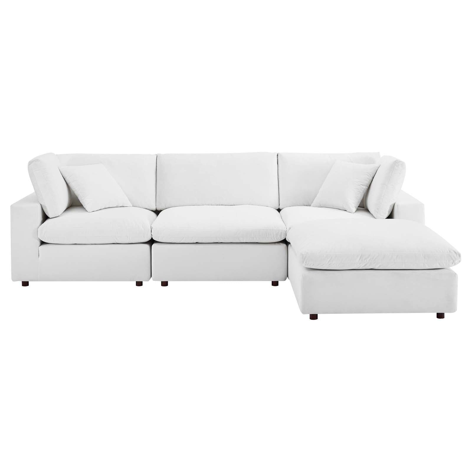 Modway Sectional Sofas - Commix Down Filled Overstuffed Performance Velvet 4-Piece Sectional Sofa White