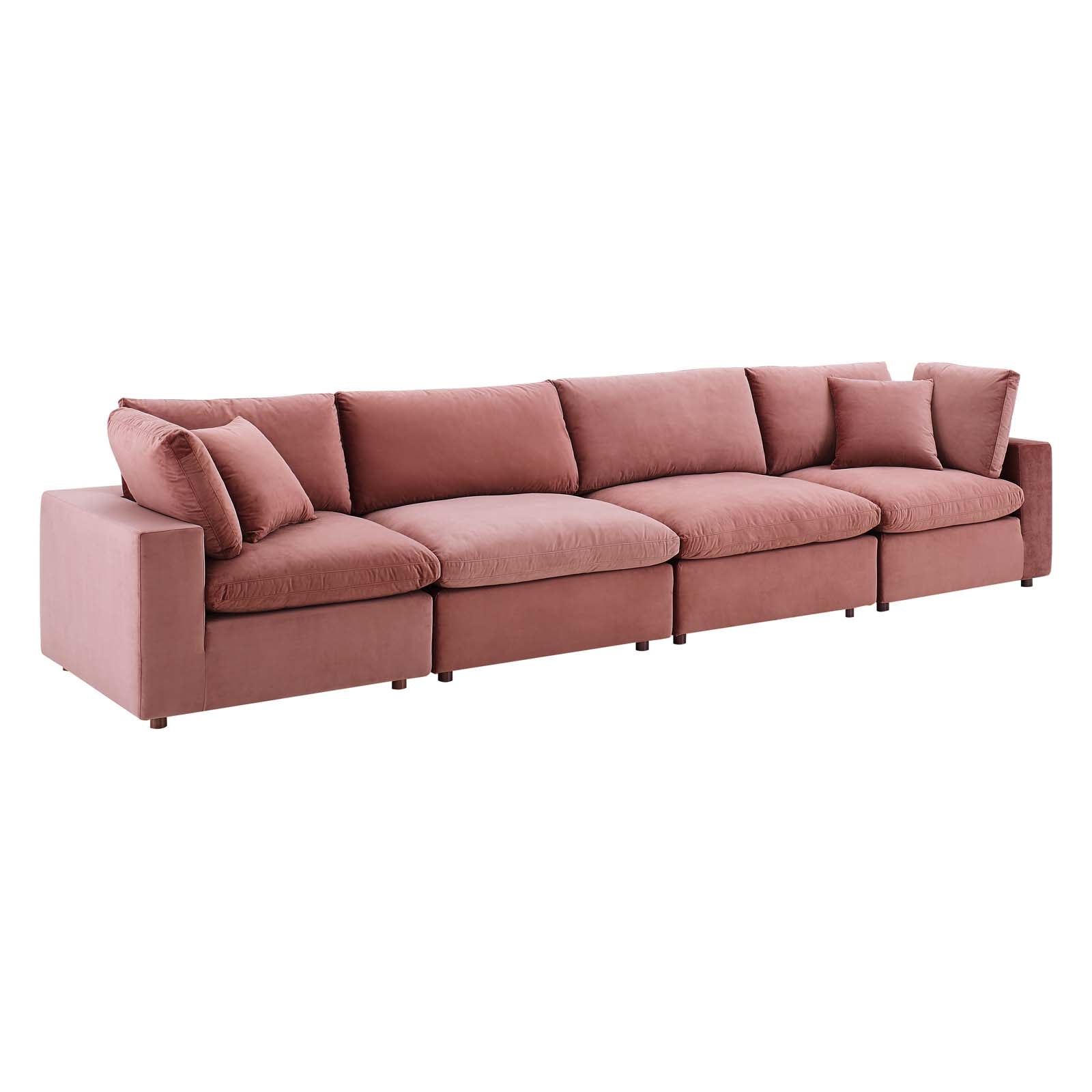 Modway Sectional Sofas - Commix Down Filled Overstuffed Performance Velvet 4-Seater Sofa Dusty Rose