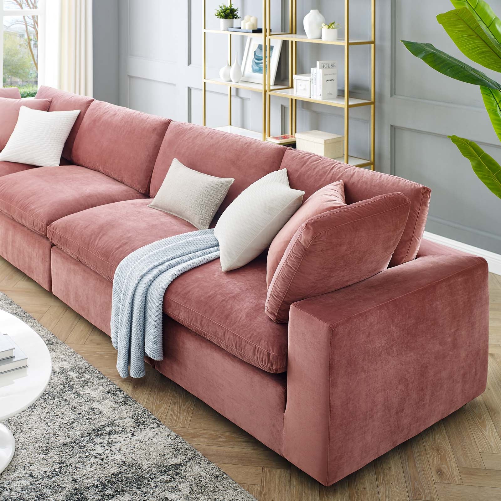 Modway Sectional Sofas - Commix Down Filled Overstuffed Performance Velvet 4-Seater Sofa Dusty Rose