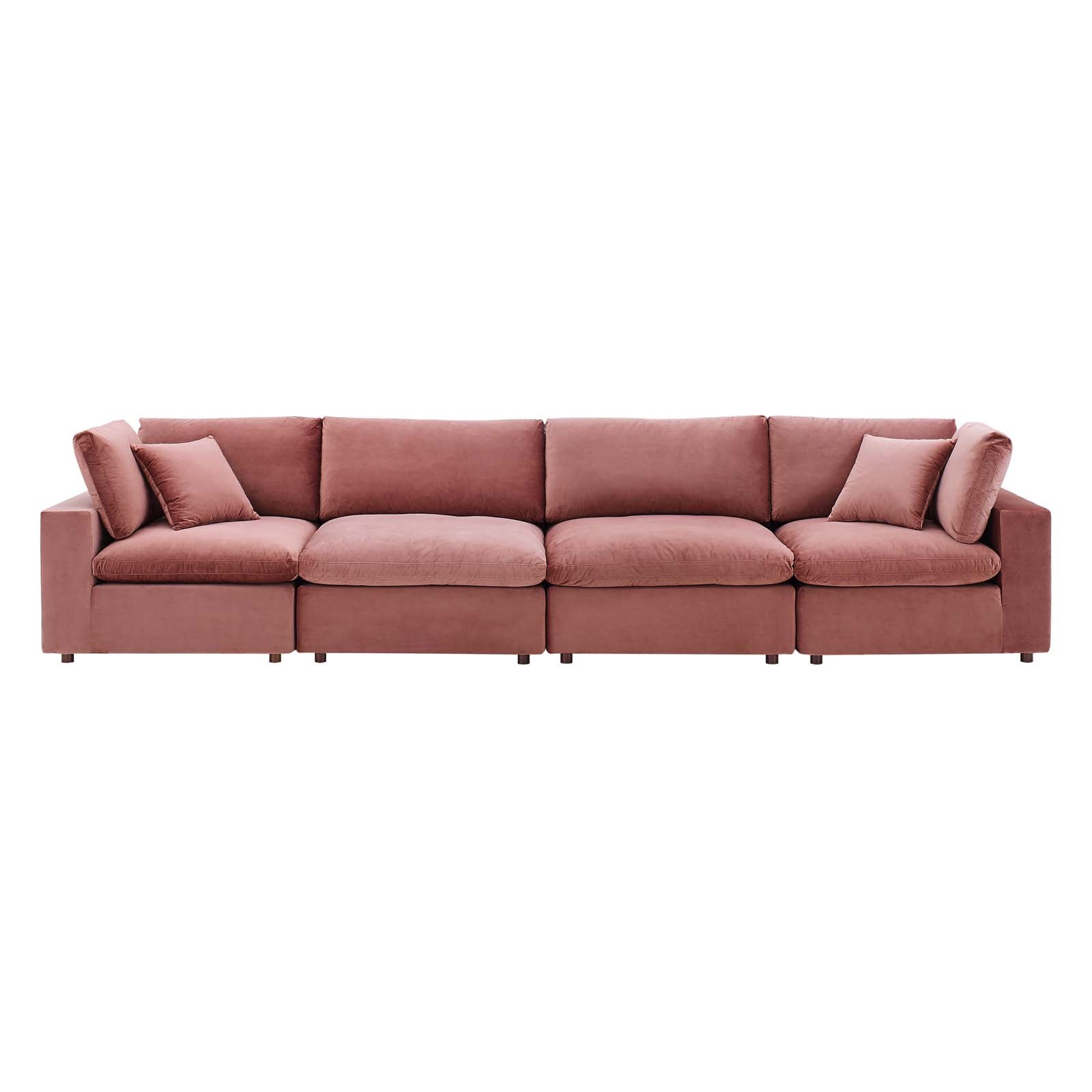 Modway Sectional Sofas - Commix Down Filled Overstuffed Performance Velvet 4-Seater Sofa Dusty Rose