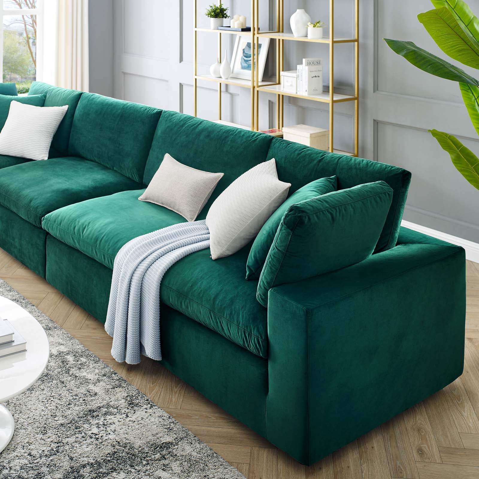Modway Sofas & Couches - Commix Down Filled Overstuffed Performance Velvet 4-Seater Sofa Green