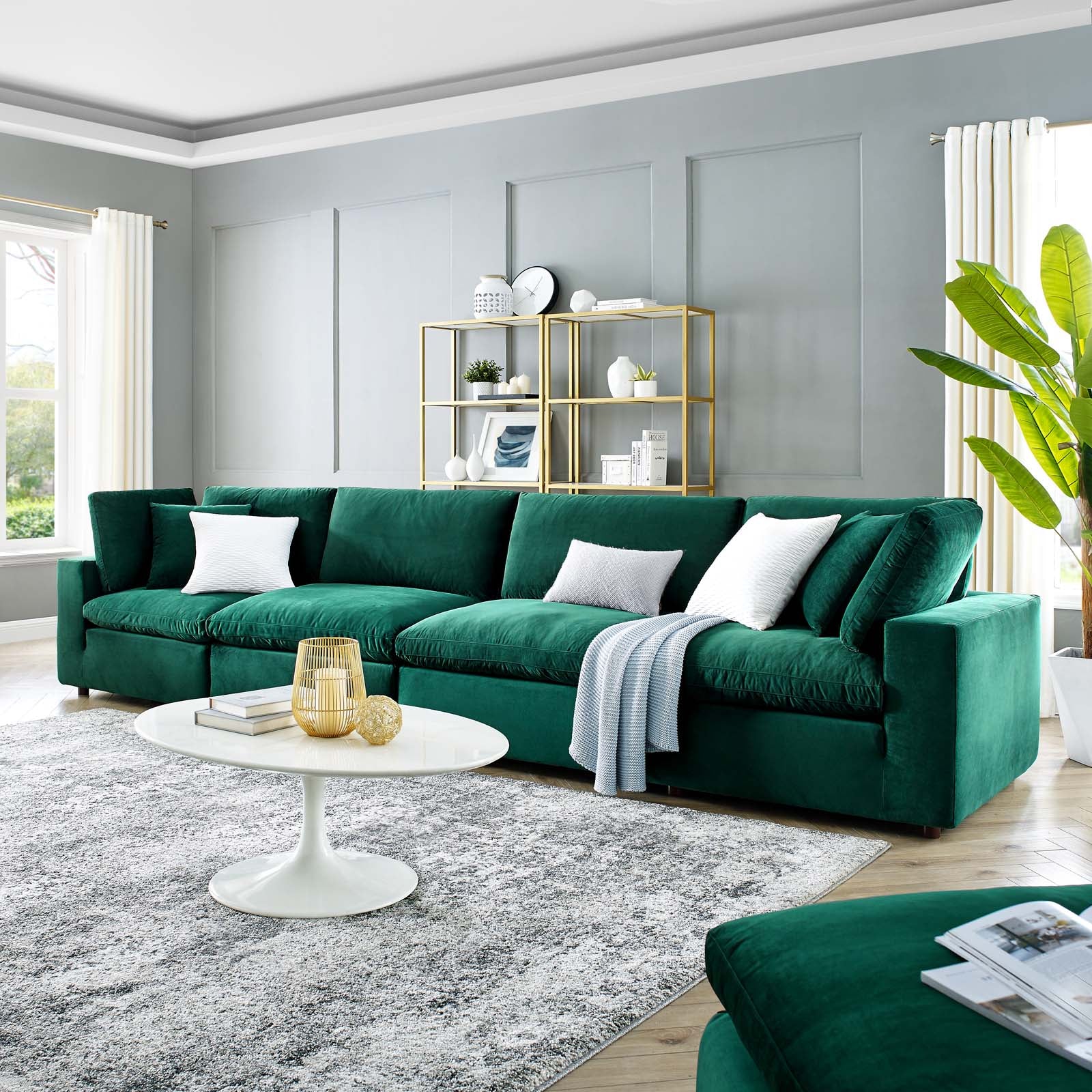 Modway Sofas & Couches - Commix Down Filled Overstuffed Performance Velvet 4-Seater Sofa Green