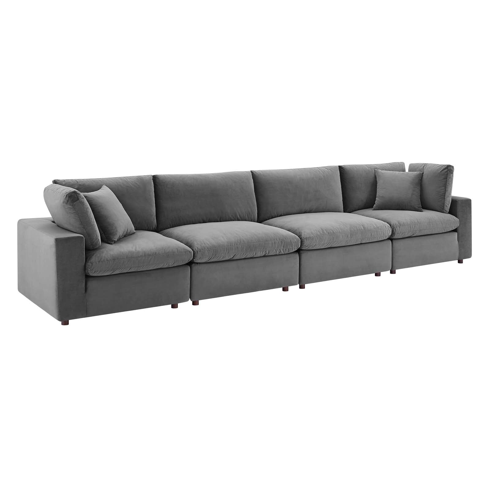 Modway Sectional Sofas - Commix Down Filled Overstuffed Performance Velvet 4-Seater Sofa Gray